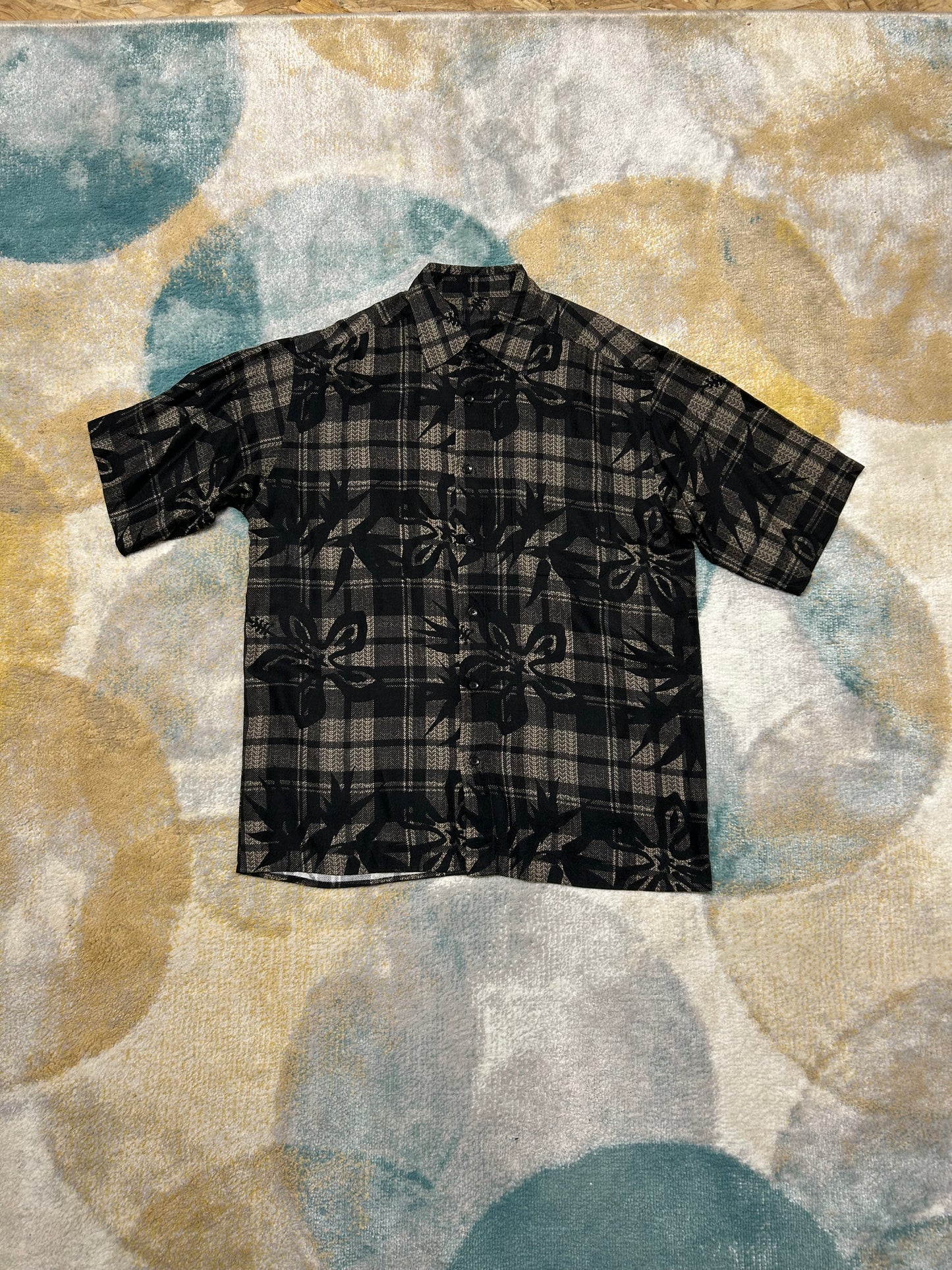 Black Checkered Flower Cotton shirt