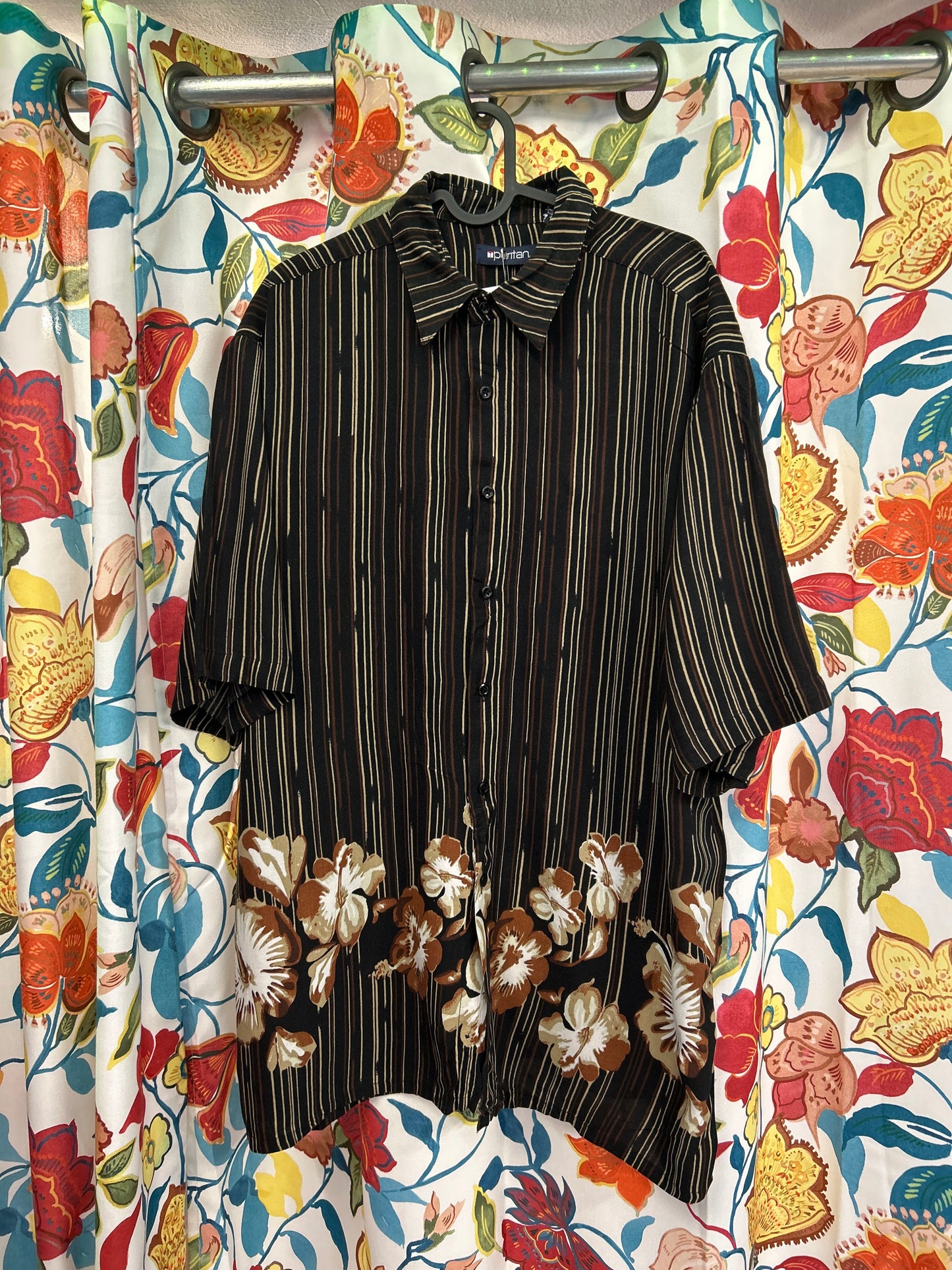 Puritan black stripey floral summer shirt