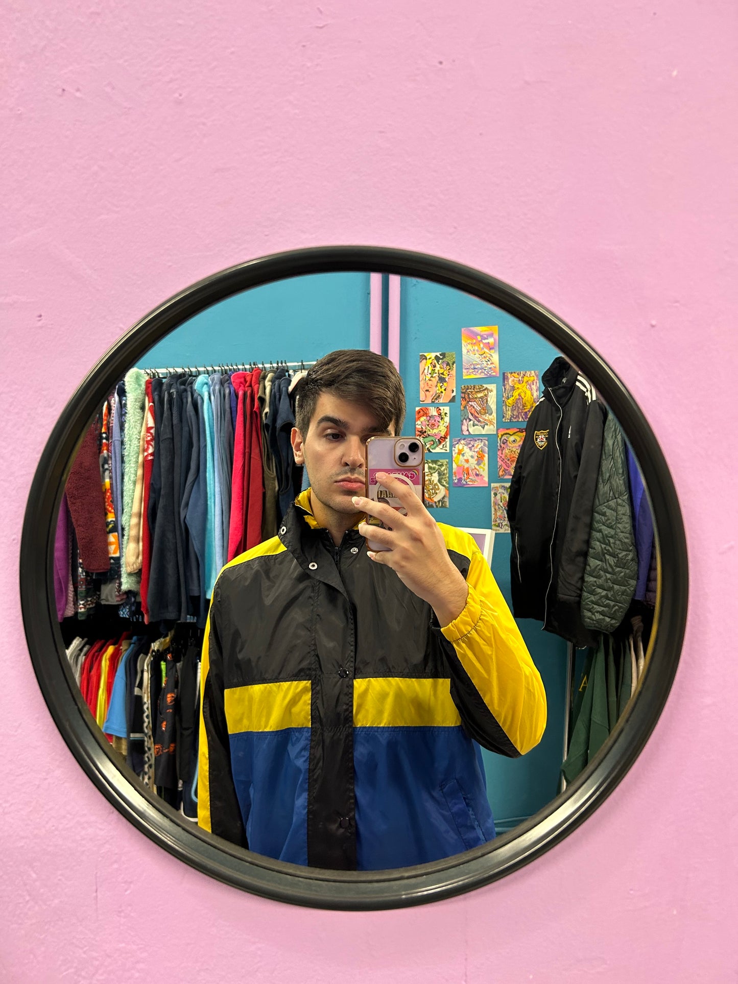 Black, yellow and blue retro Windbreaker