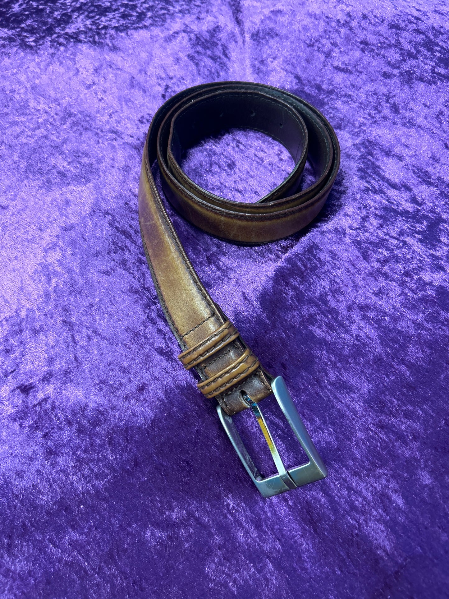 Discolored Brown Leather Italian Belt
