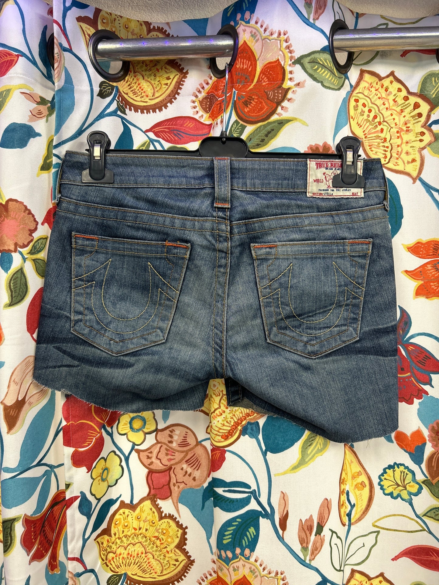 Y2k true religion hand cut shorts