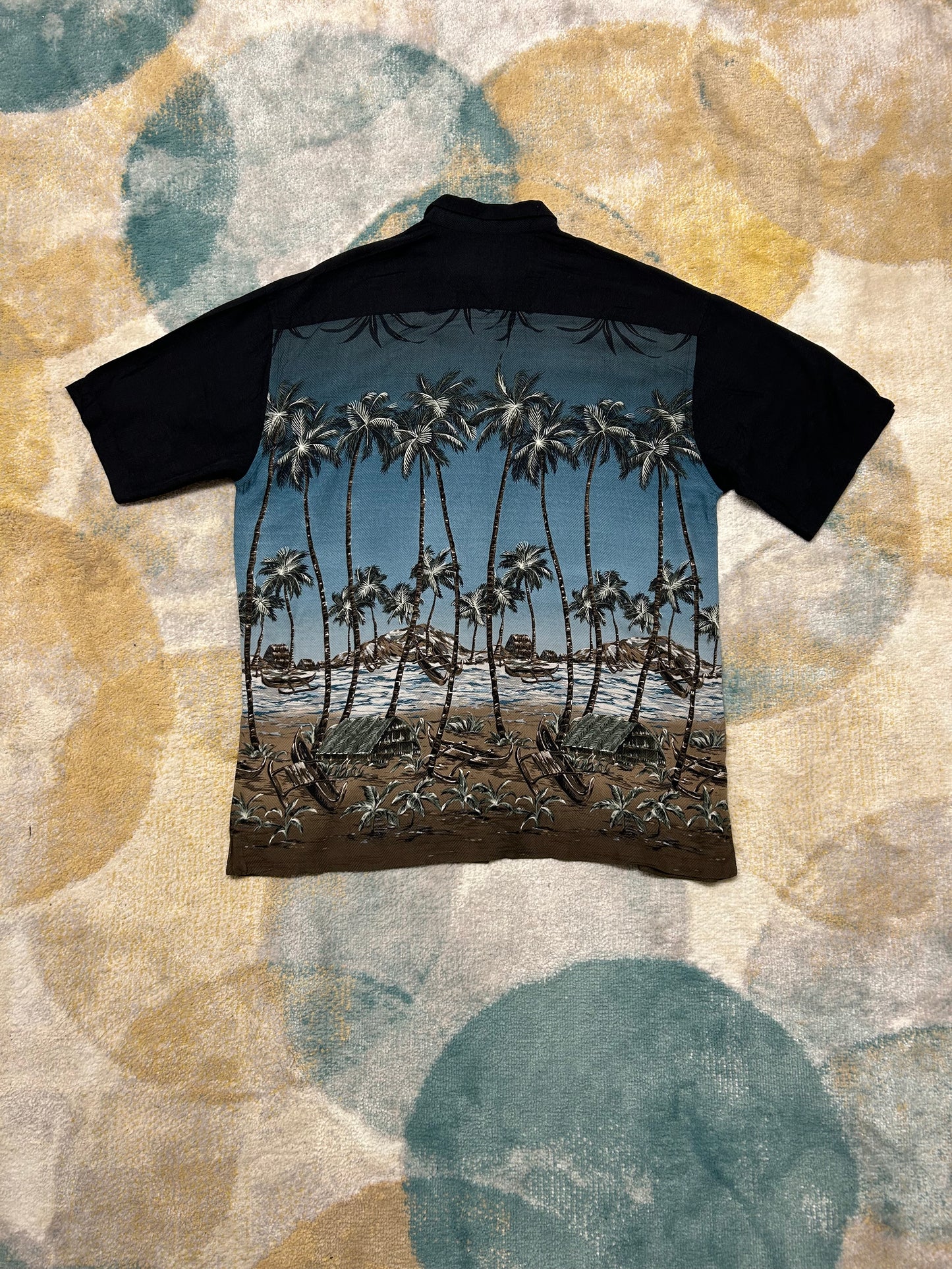 Black and dark blue sunset Palmtree vintage cotton shirt