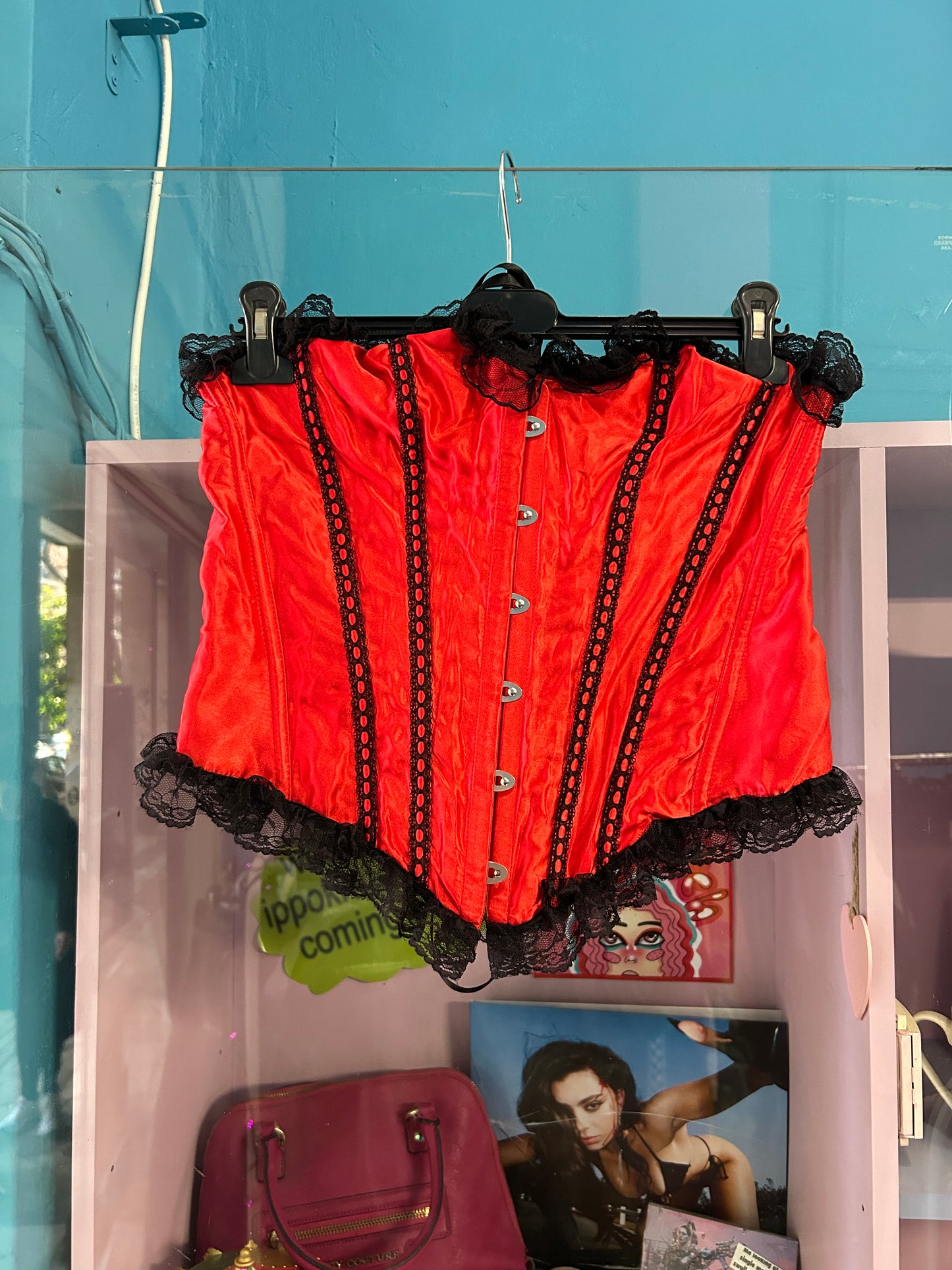 Red Corset with Black Lace Detailing