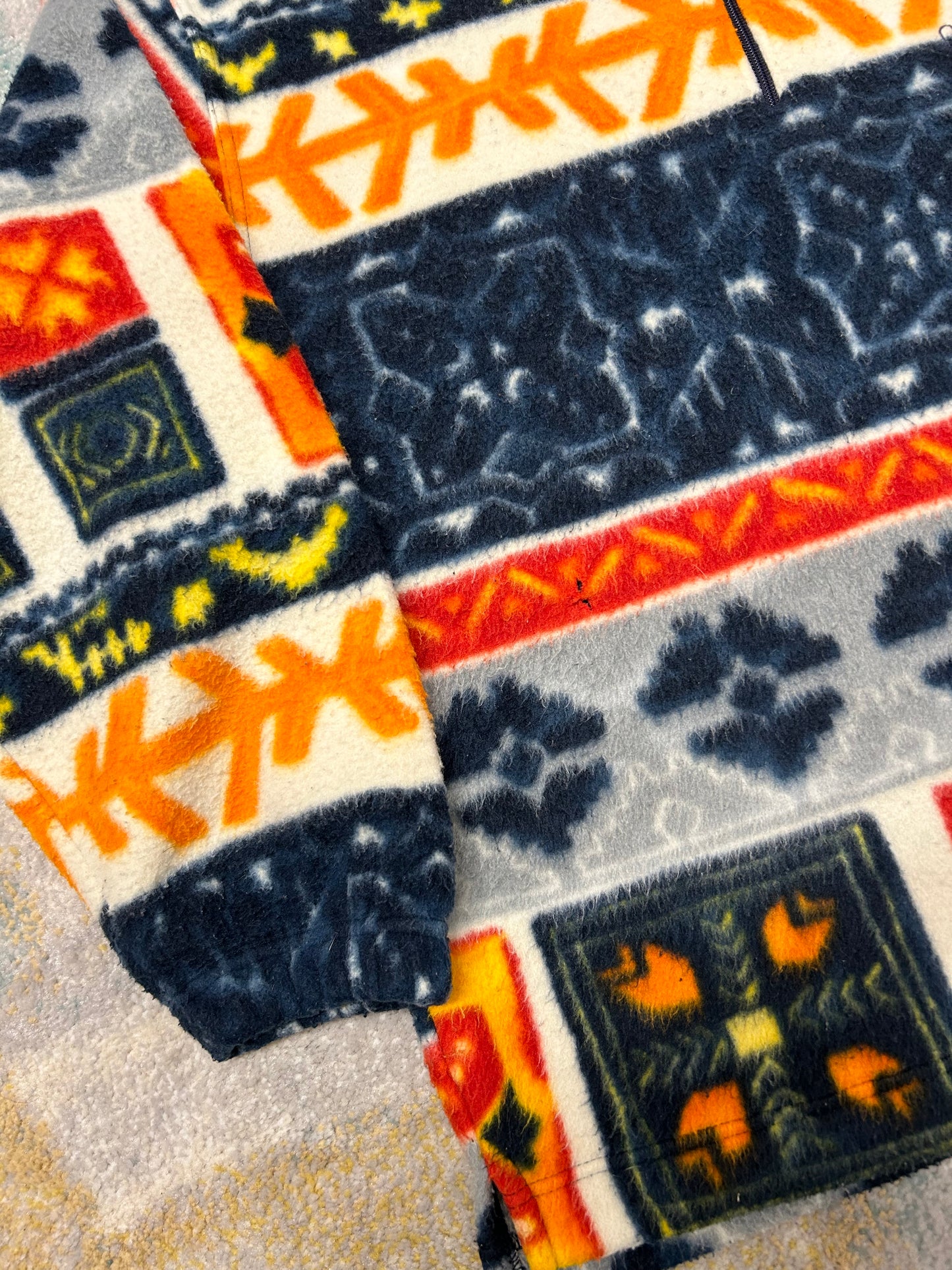 Retro orange red and blue geometric fleece half-zip