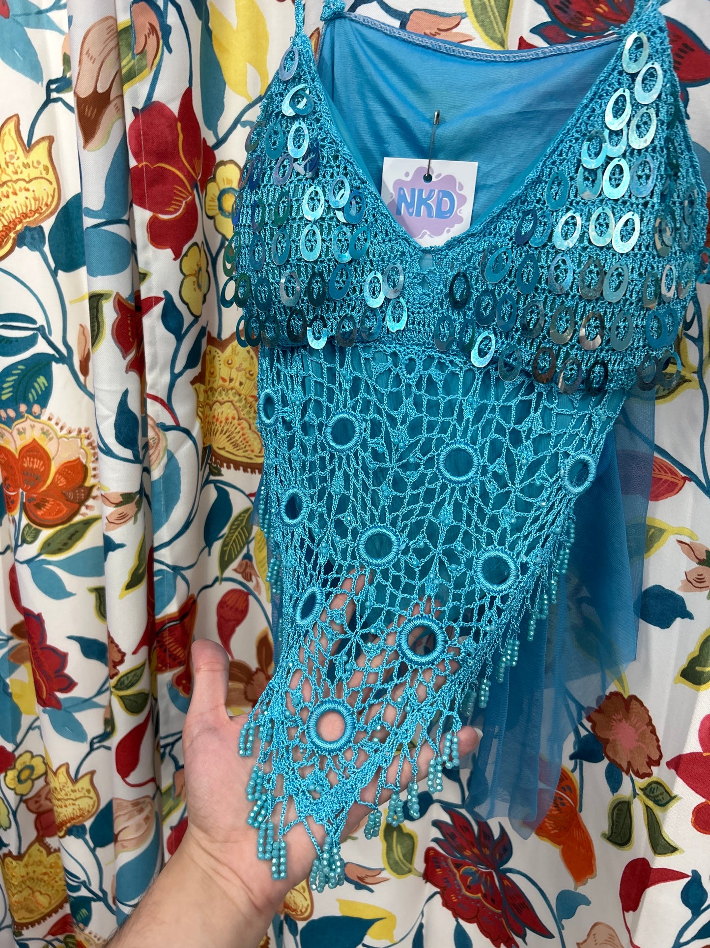 Y2k one of a kind sequin turquoise top