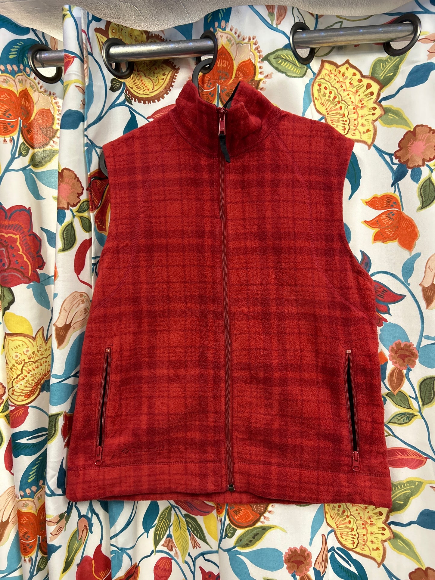 Columbia Plaid Red Fleece Vest