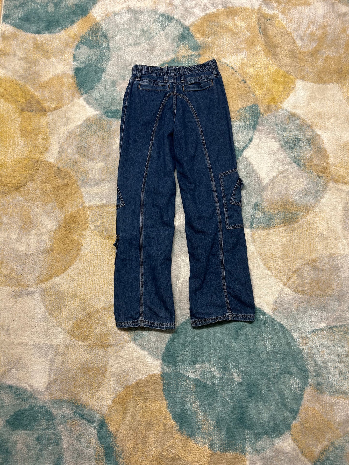 BPG urban outfitters dark denim cargo jeans with elastic waist