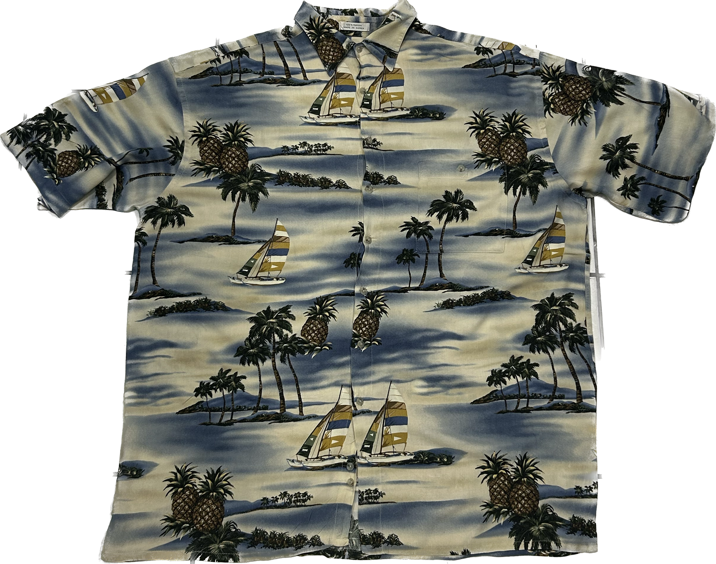 Patterned Blue and White Island Summer Shirt
