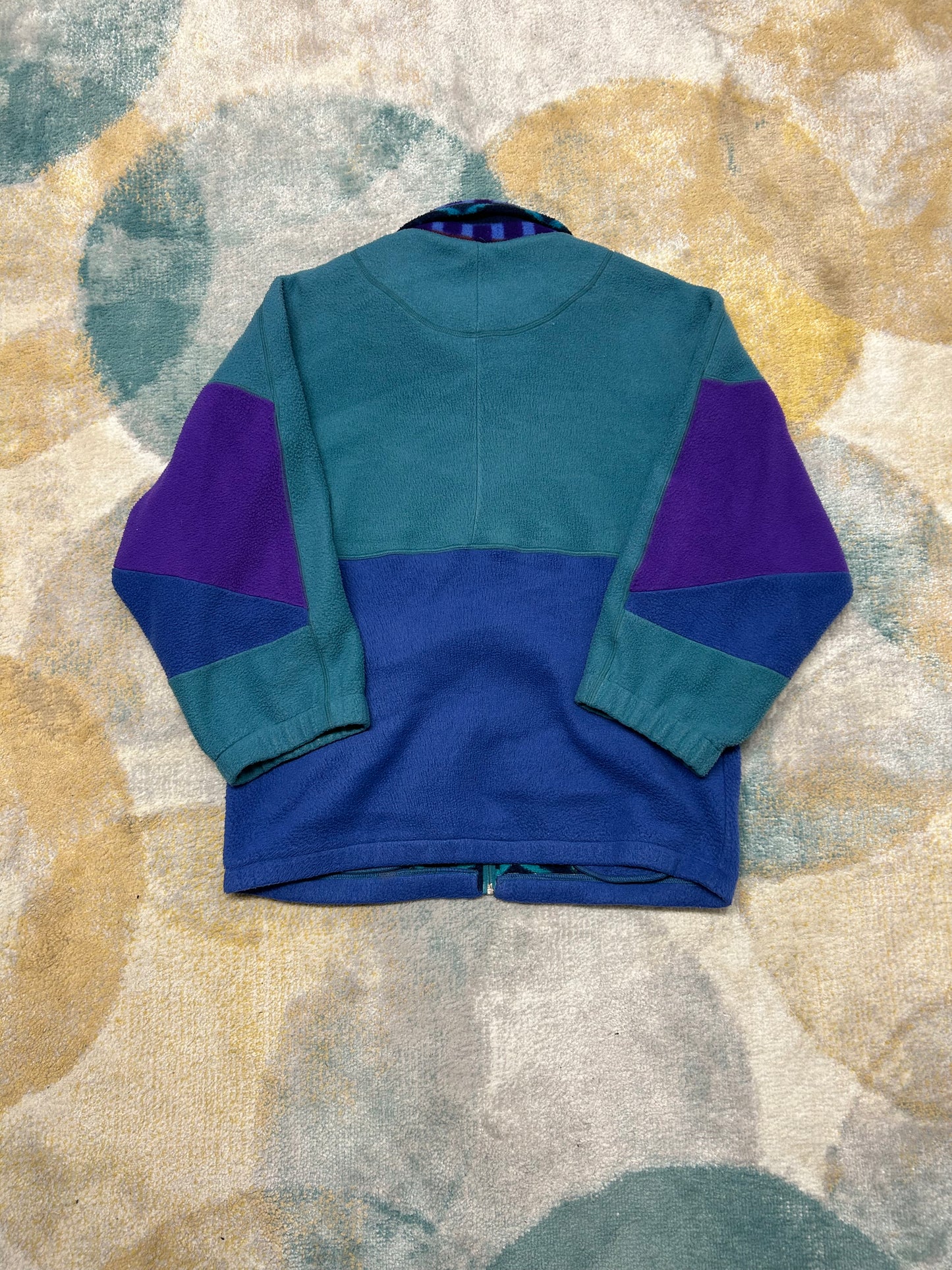 Petrol Purple and Blue Patterned Heavy Fleece Jacket