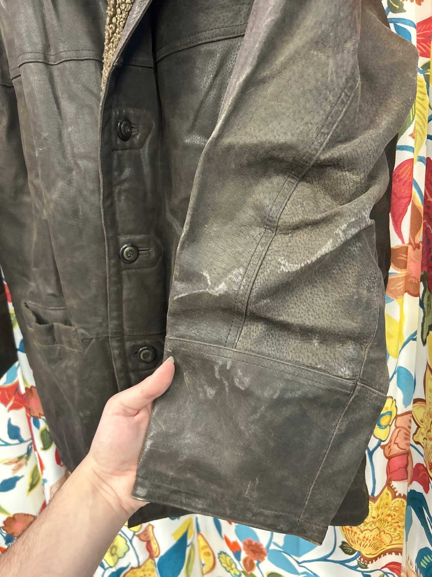 Logg dark brown distressed 100% leather jacket with fleece interior