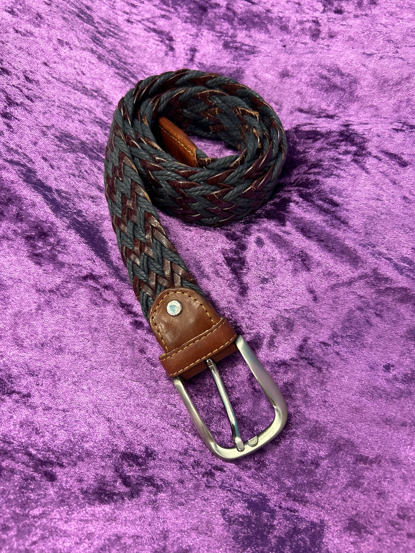 Midnight Blue and Dark Brown Leather Braided Belt