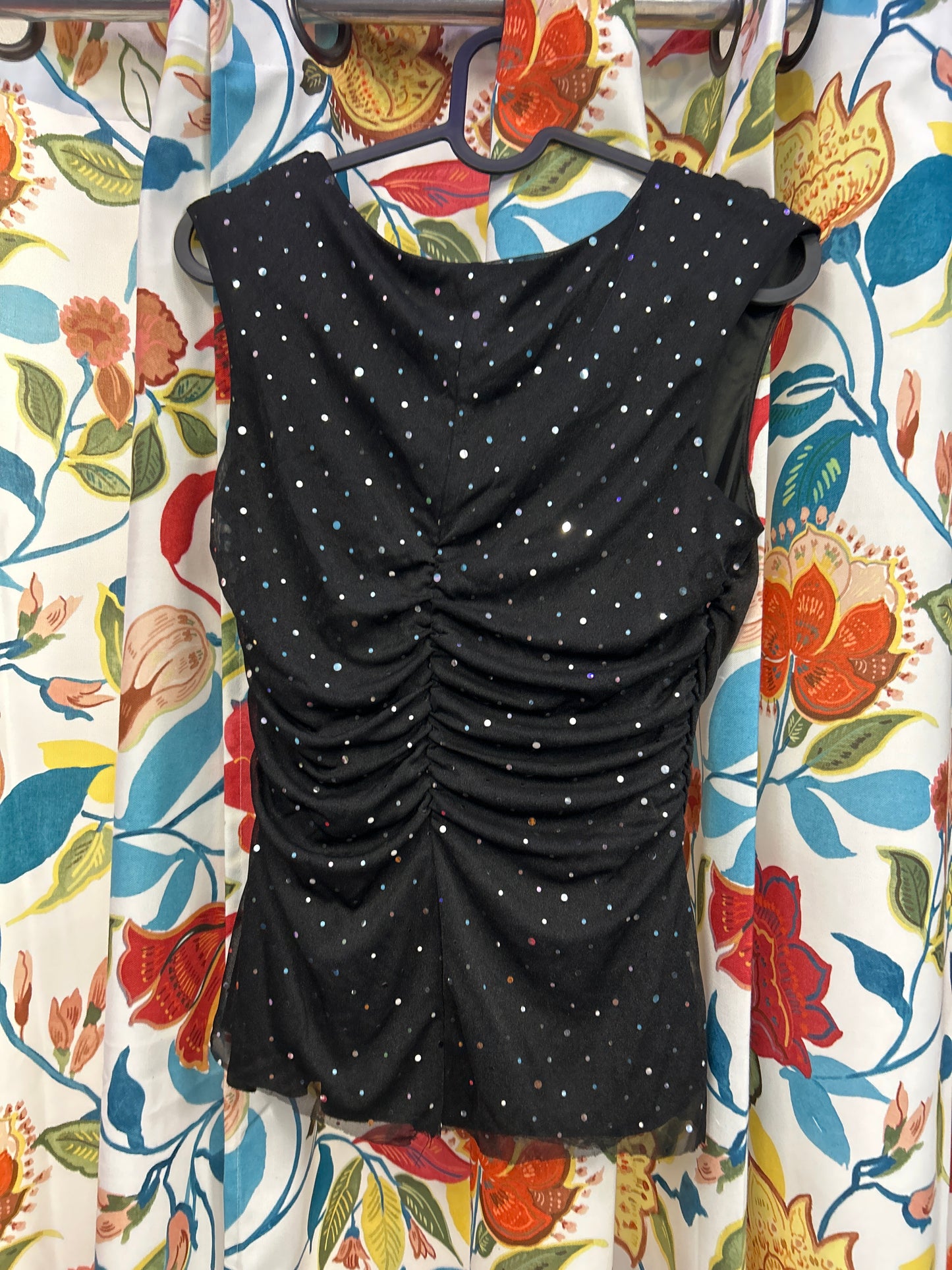 Y2k black and glitter going out top