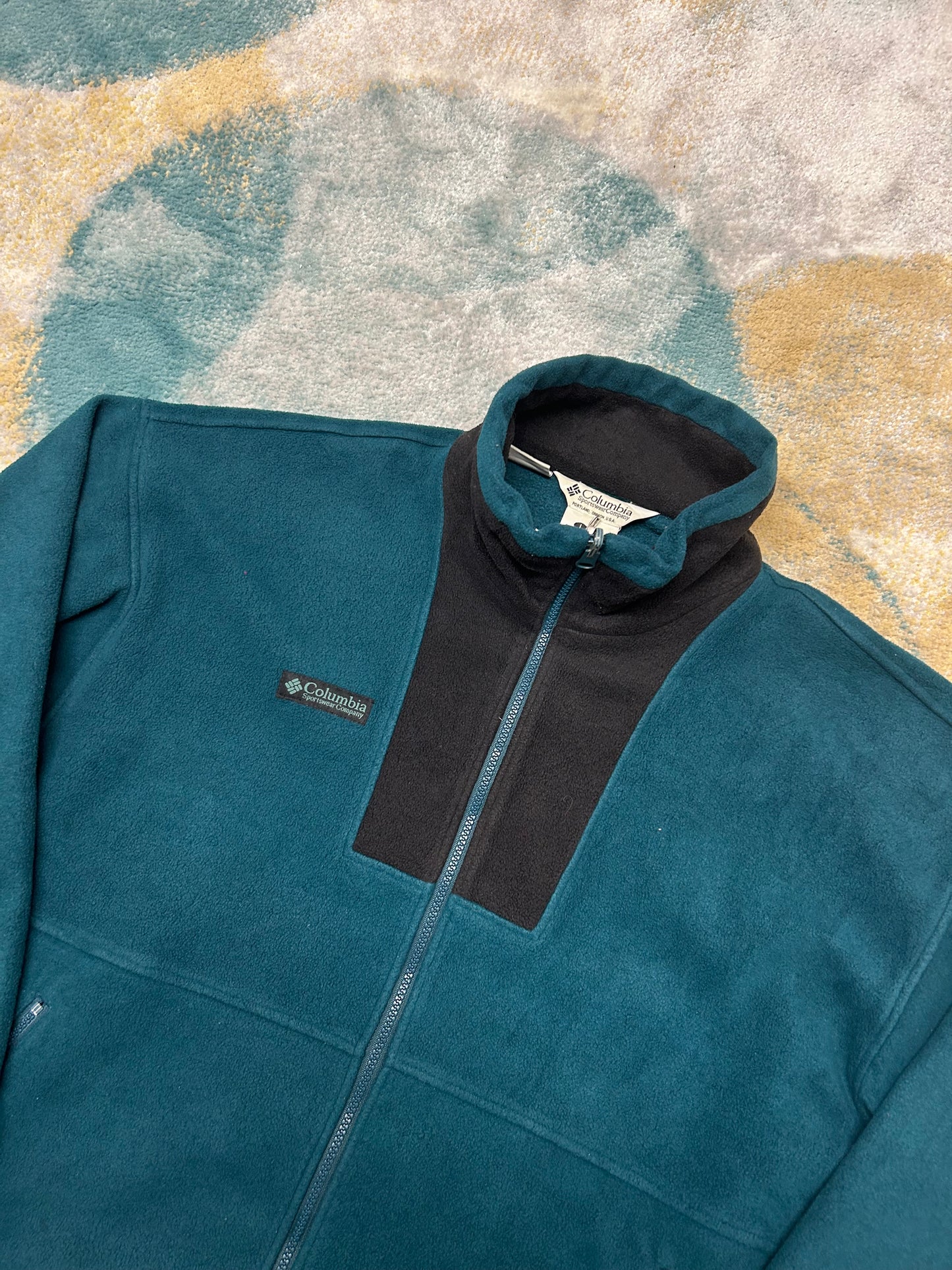 Columbia 90's emerald green and black retro heavy fleece jacket