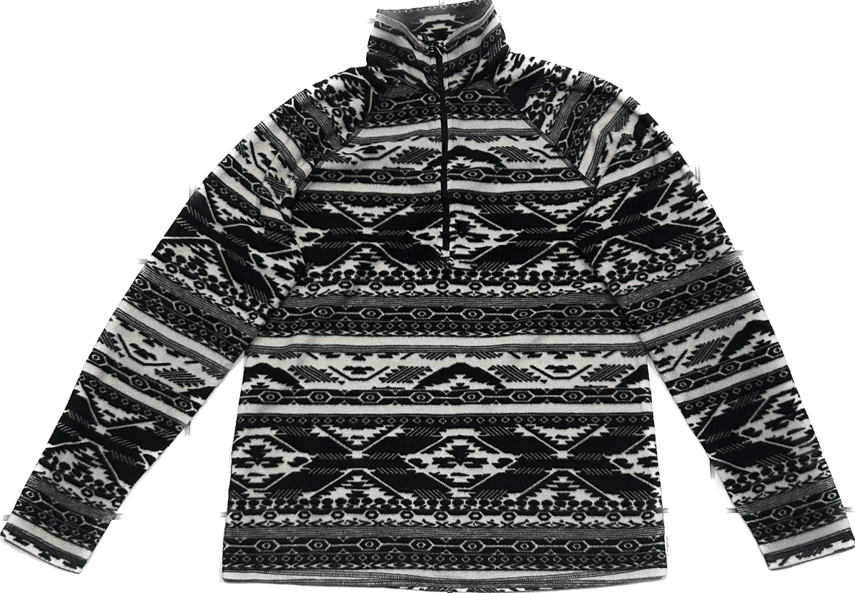 Black and White Patterned Fleece Half-Zip