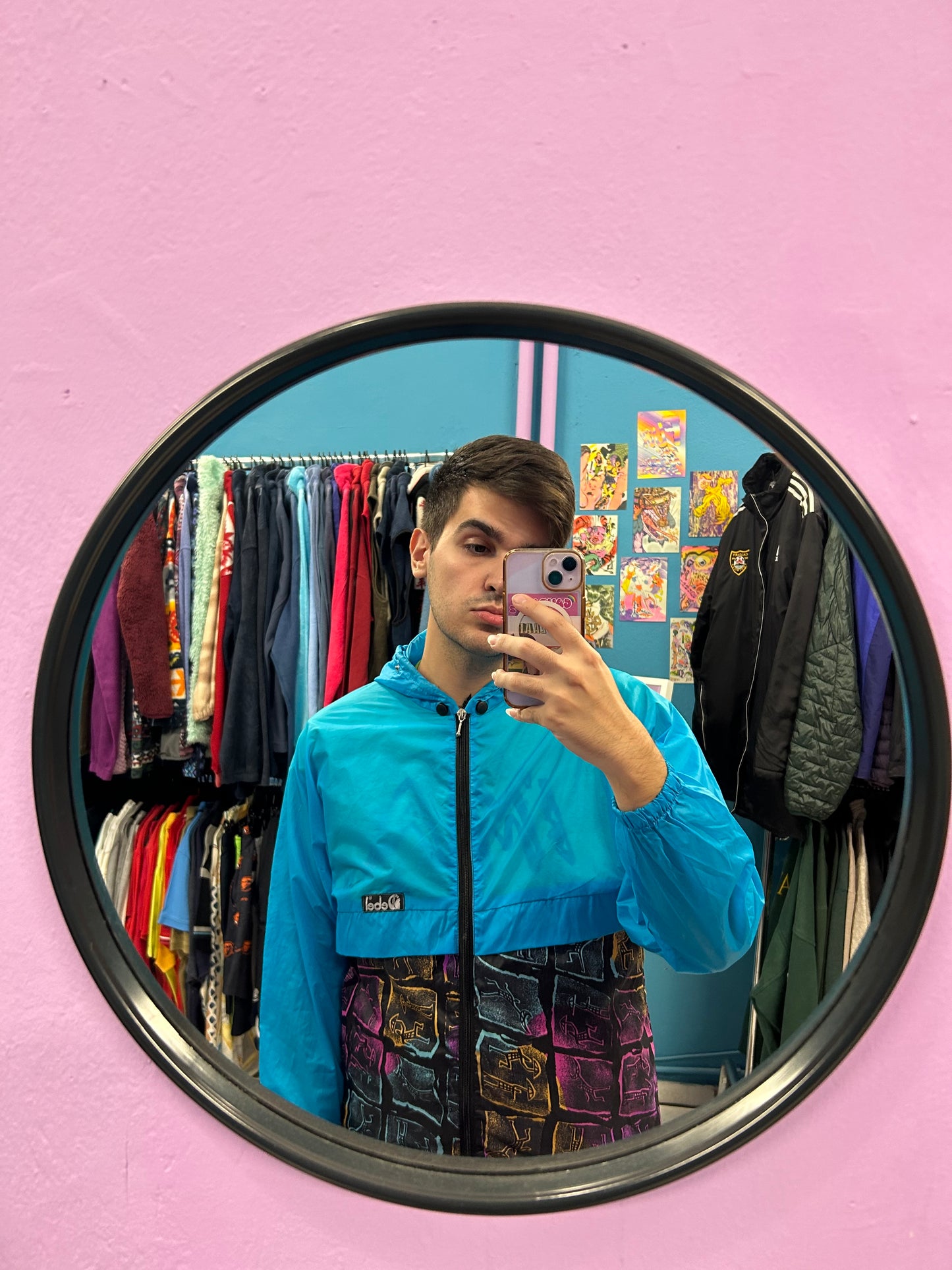 Light Blue patterned vintage windbreaker