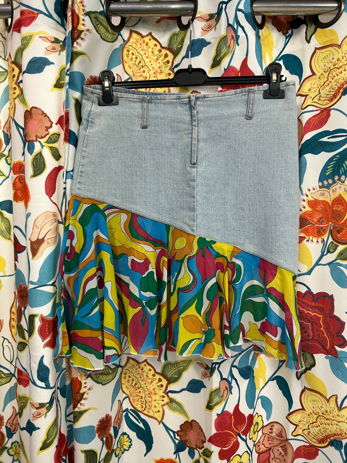 Y2k retro denim and colorful mesh skirt