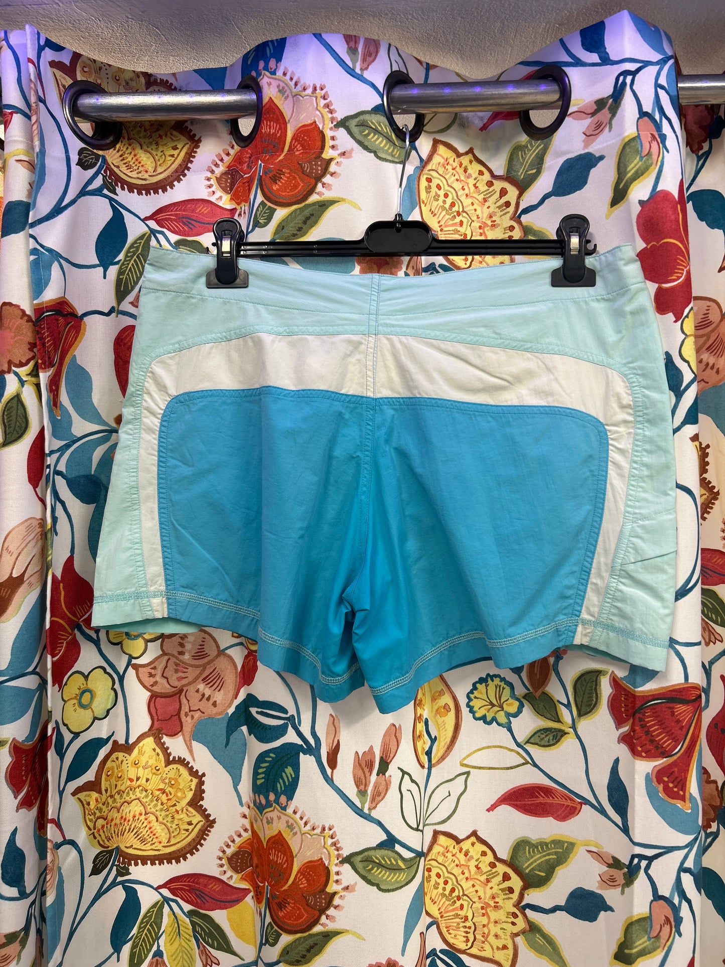 Adidas turquoise, light blue and white short swimming trunks