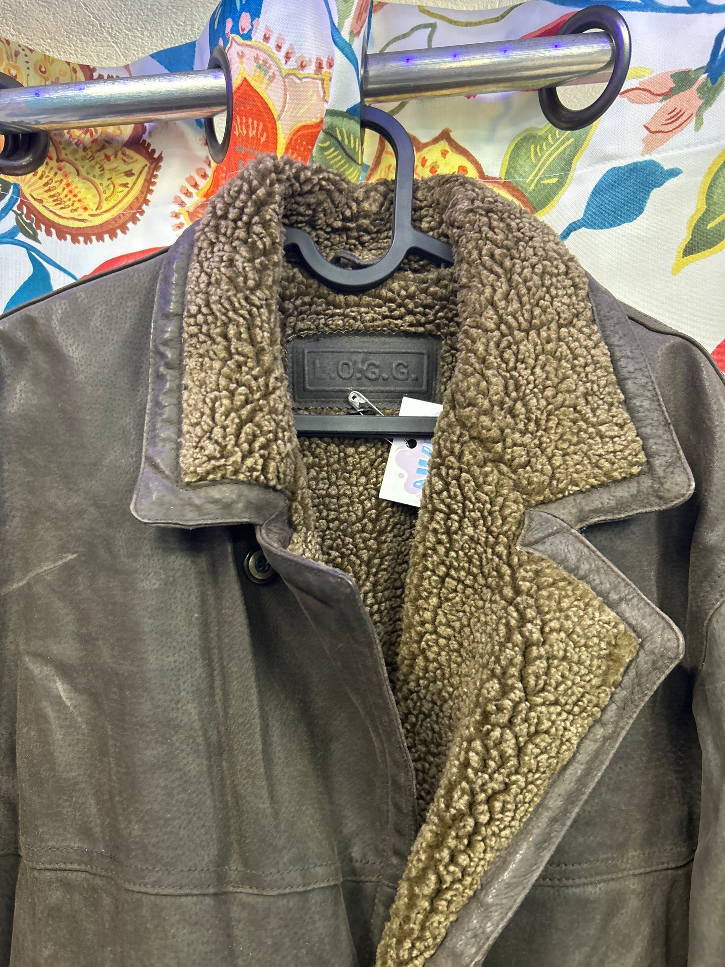 Logg dark brown distressed 100% leather jacket with fleece interior