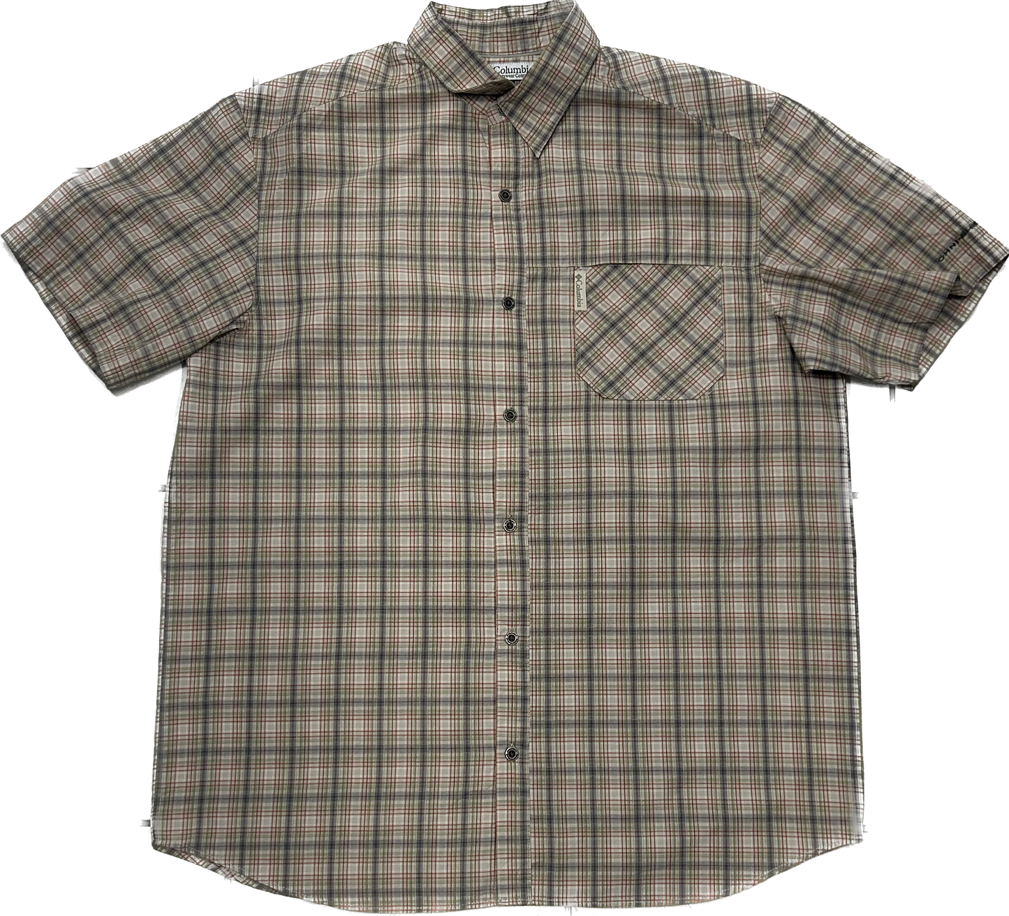 Columbia Pastel Green Red and Grey Plaid Shirt