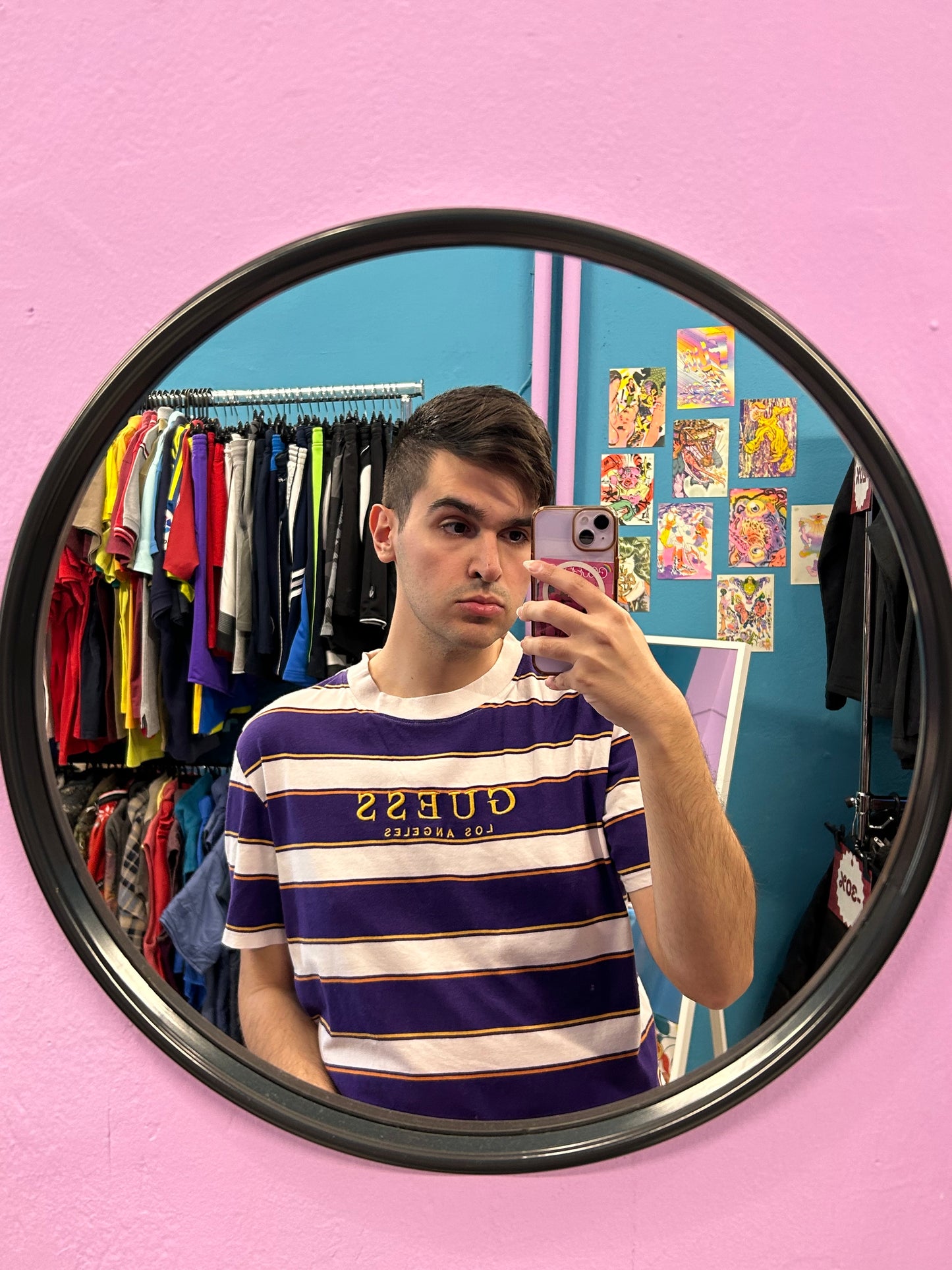 Guess Purple and White Stripe T-shirt