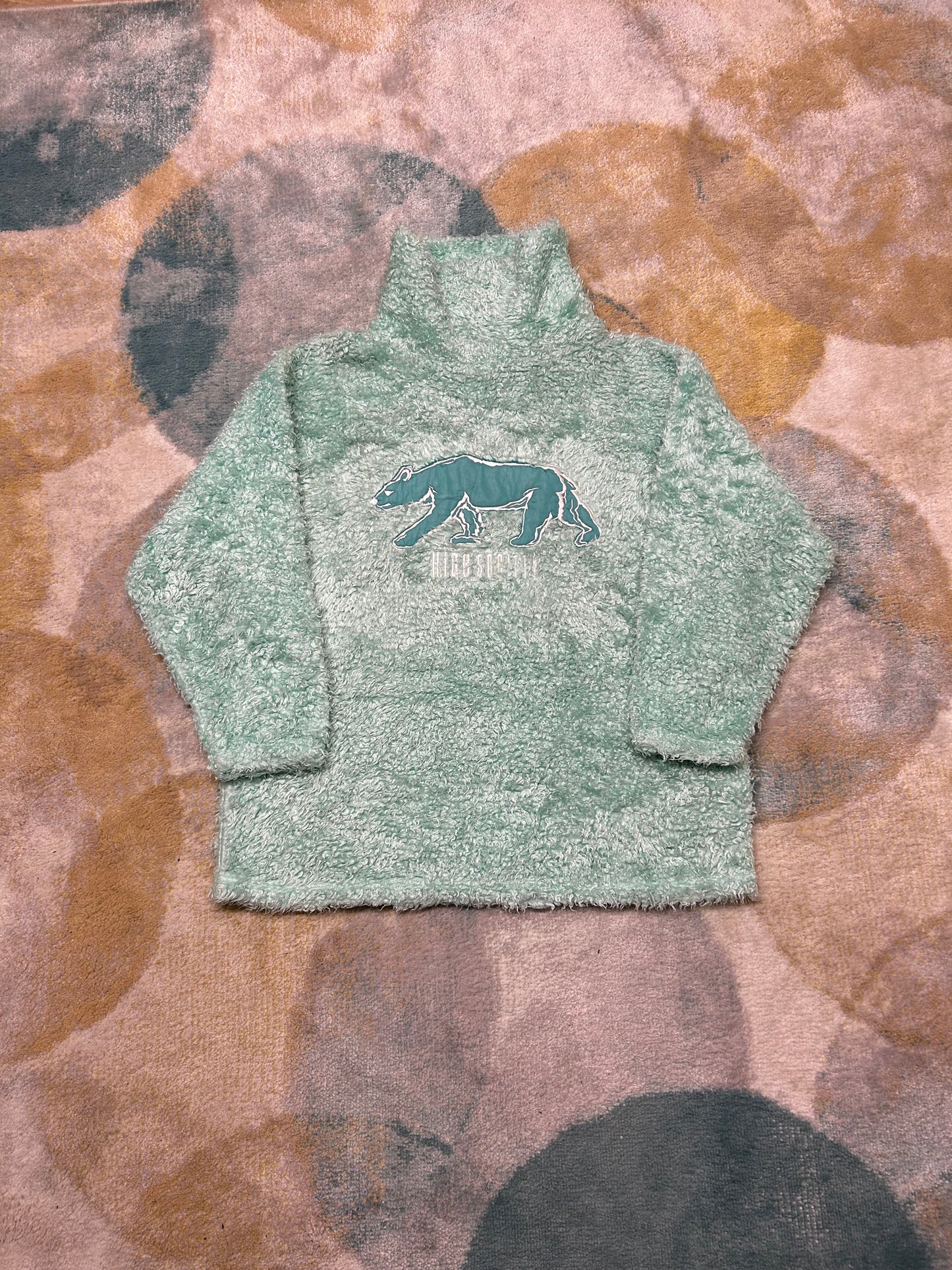 Retro teal fluffy bear fleece turtleneck