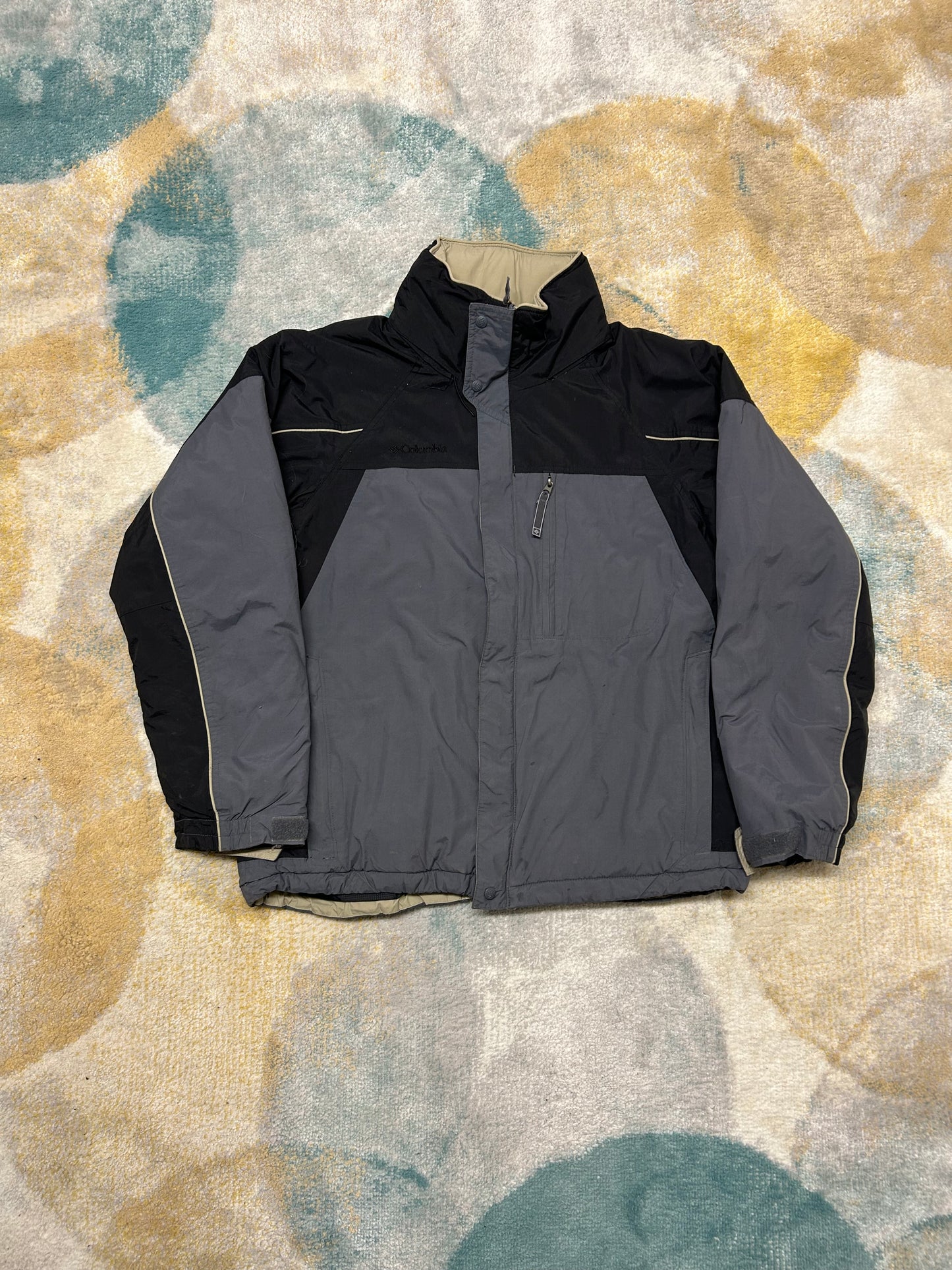 Columbia Grey and Black 00's Waterproof Heavy Jacket