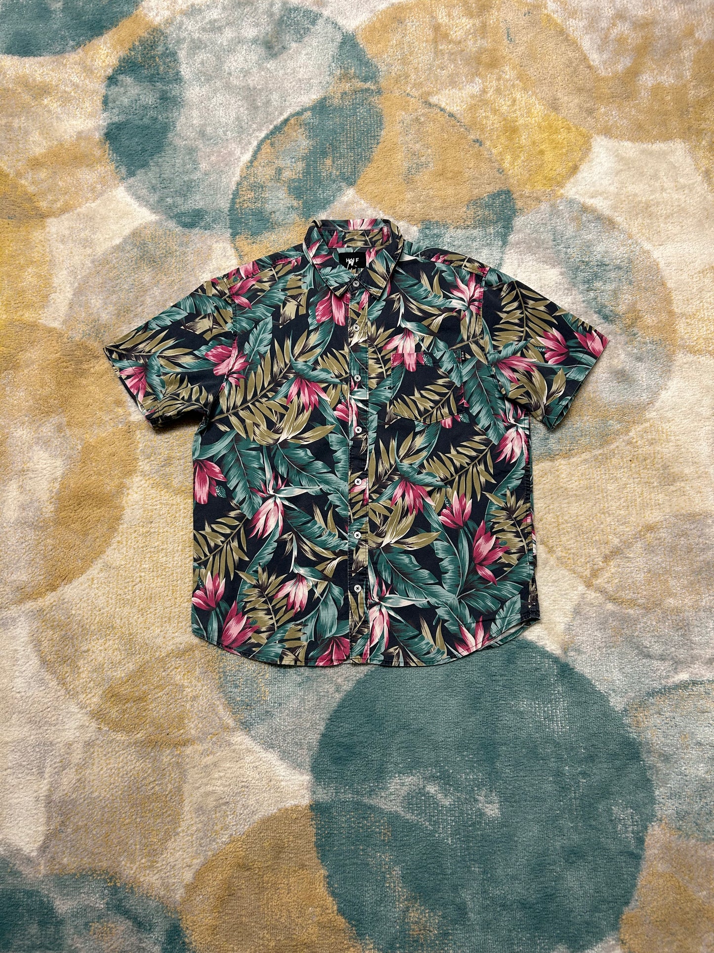 Funky pastel green and pink flowers shirt