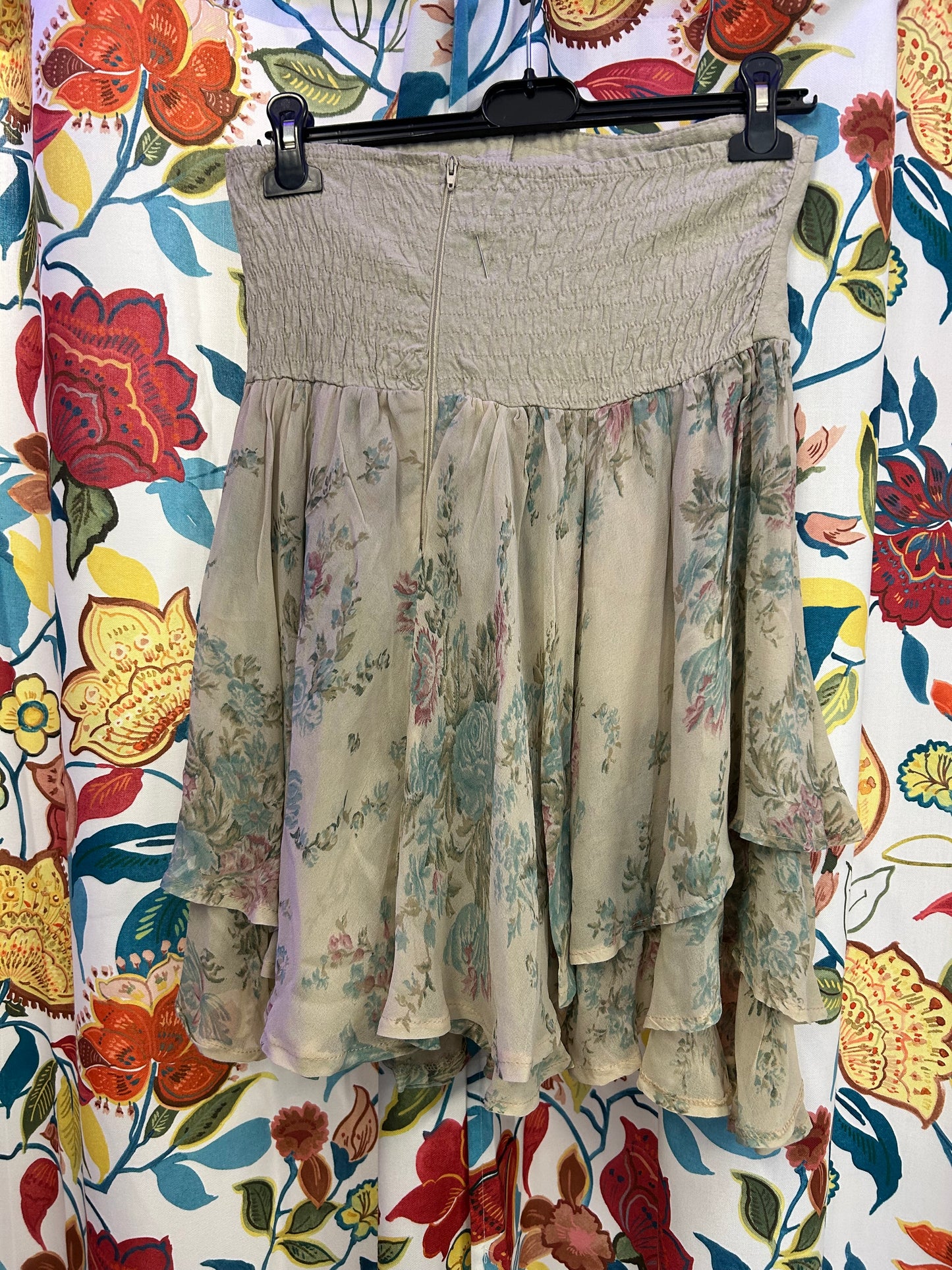 Y2k layered beige midi floral skirt