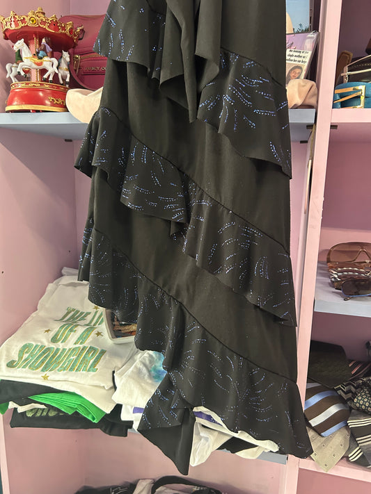 Black Assymetrical Dress with Blue Sequin