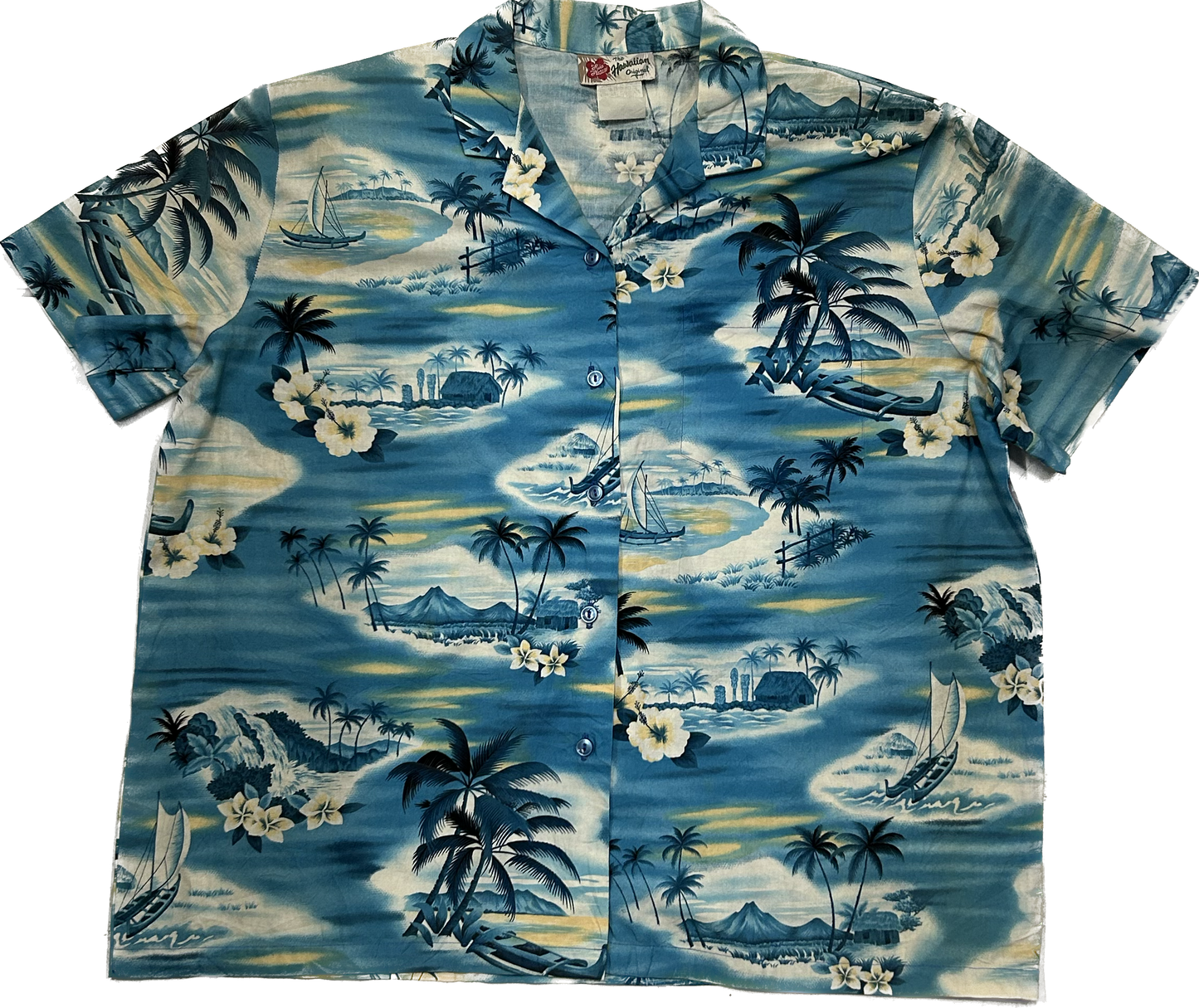 Blue Island Patterned Retro Summer Shirt
