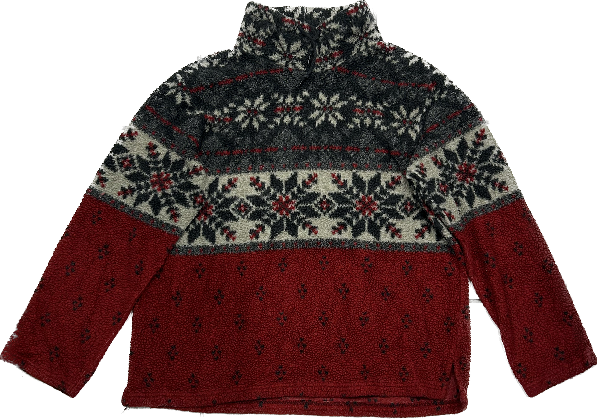 Red White and Blue Snowflake Patterned Retro Fleece