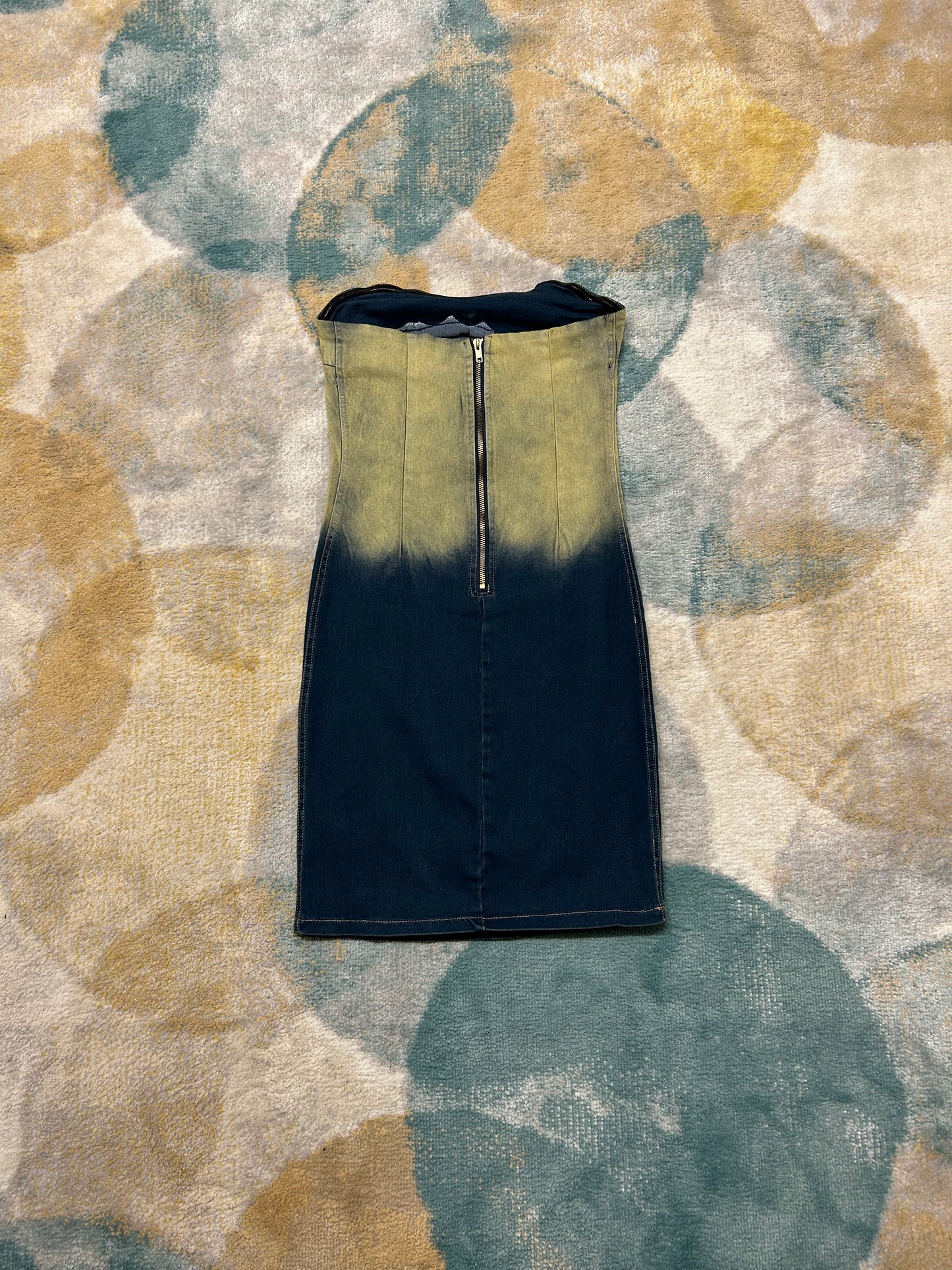 Y2k retro denim worn-out design strapless dress