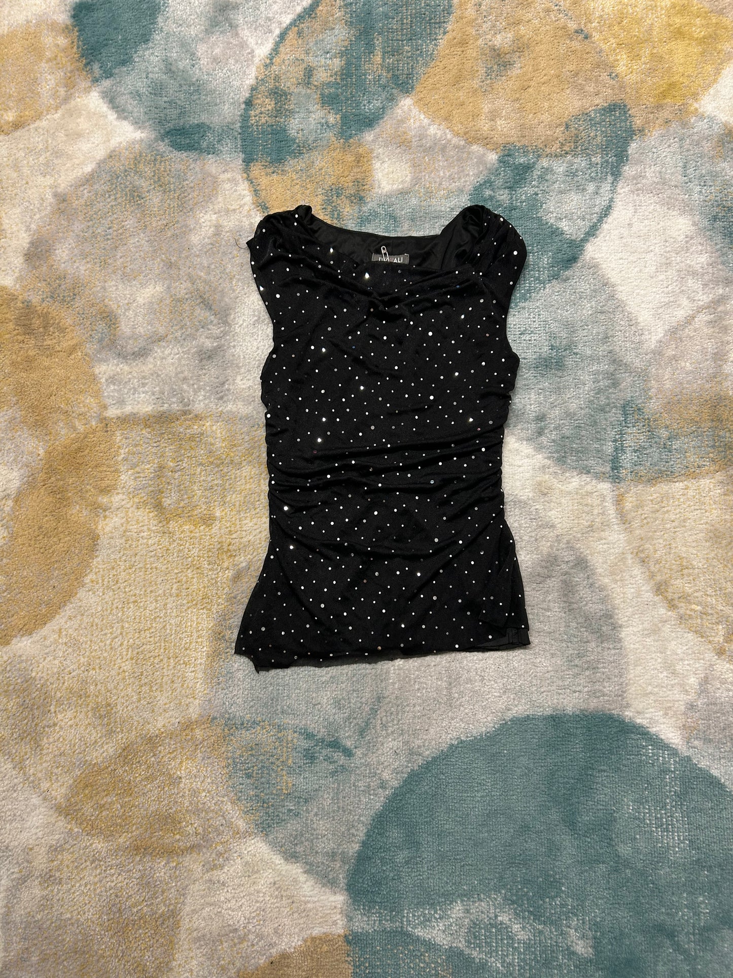 Y2k black and glitter going out top