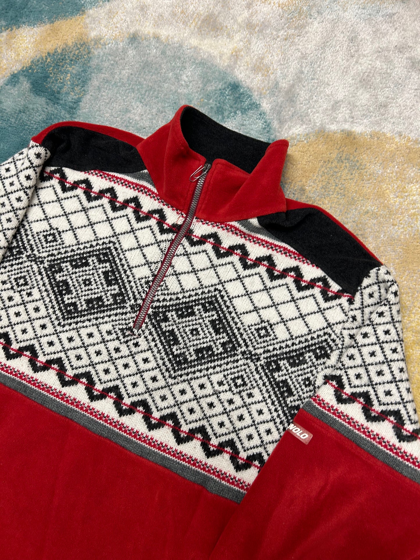 Red Heavy Patterned Fleece Half-Zip
