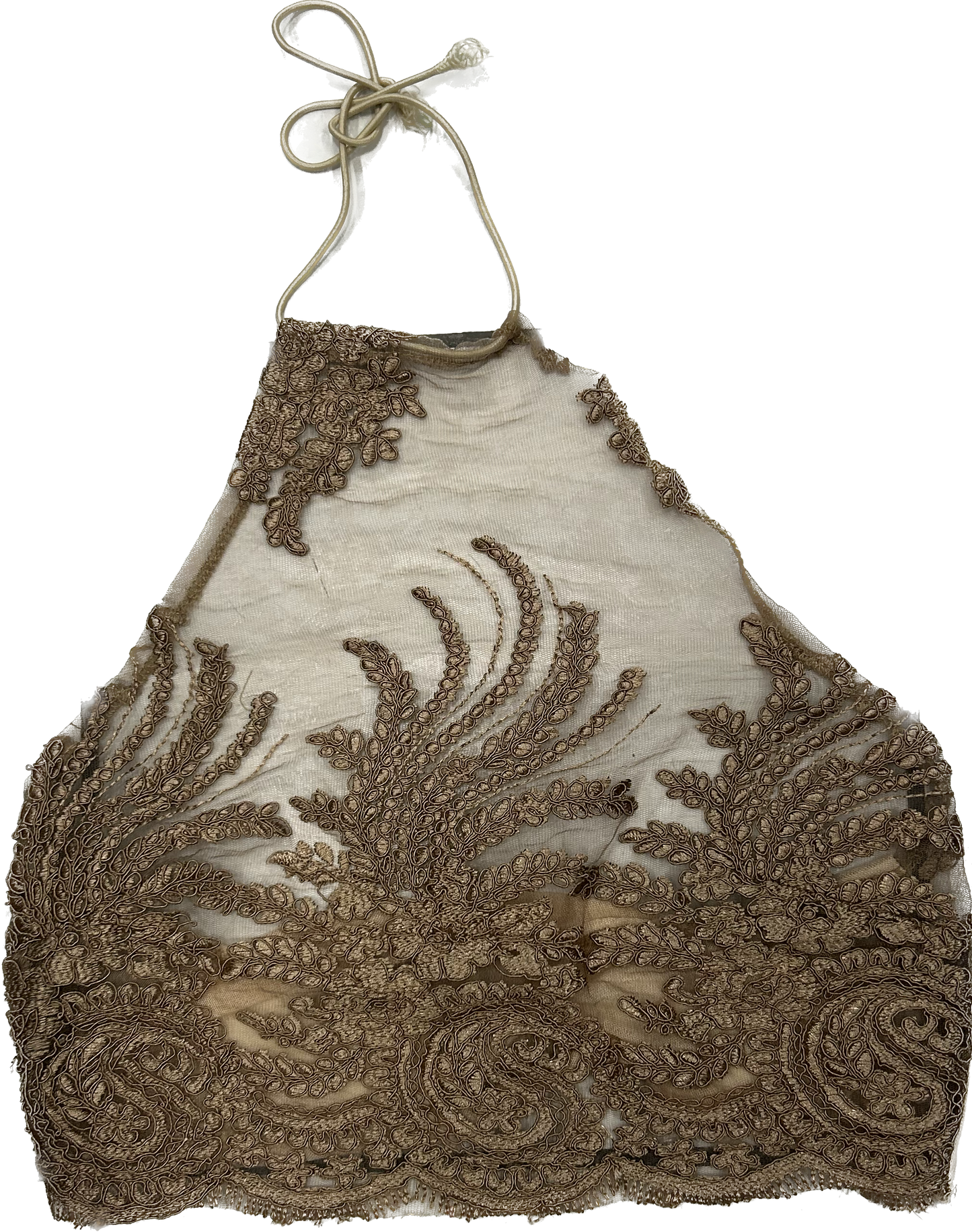 Brown Knitted Vintage Mesh Halter Top