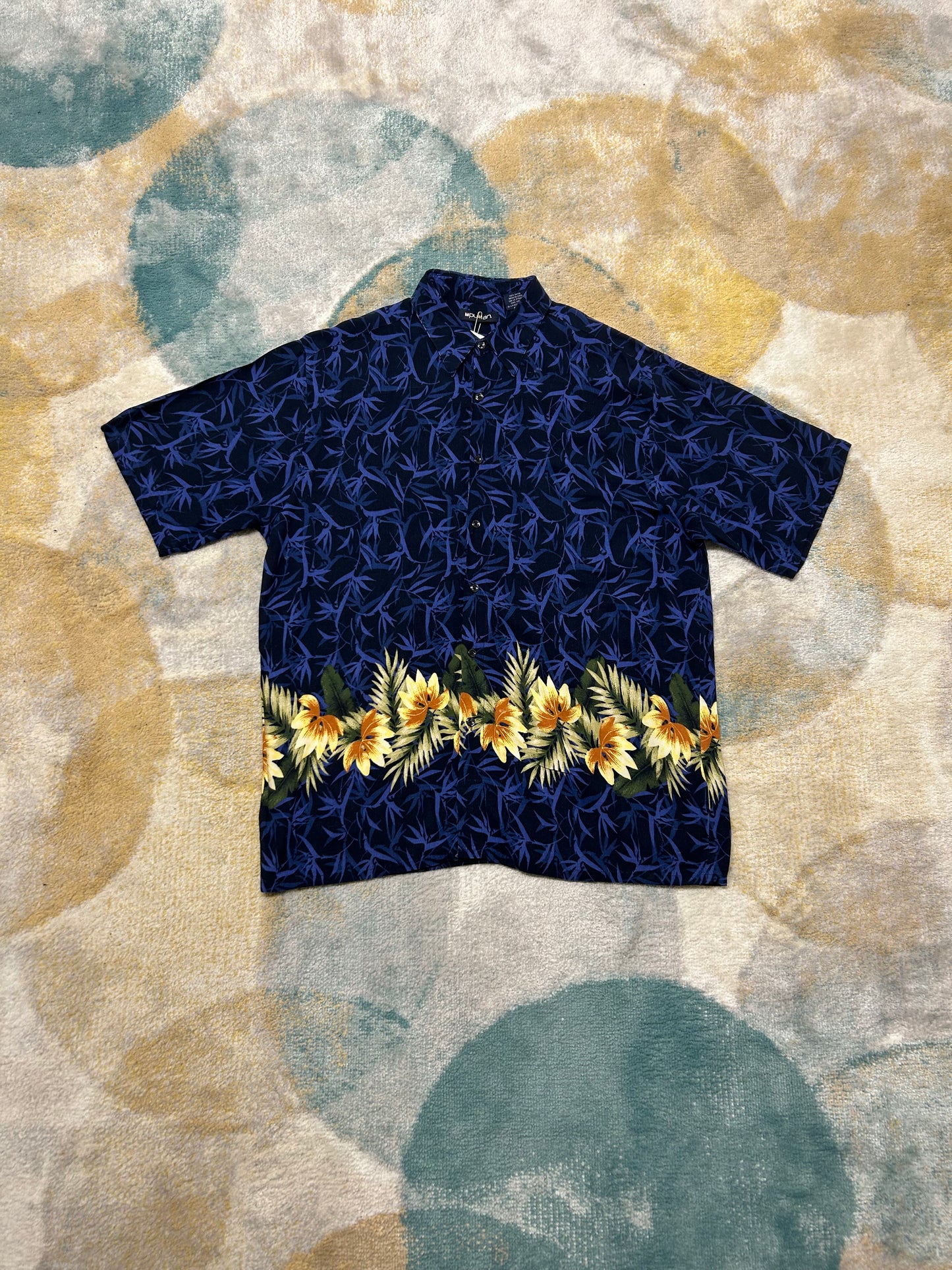 Puritan dark blue flower pattern soft feel summer shirt