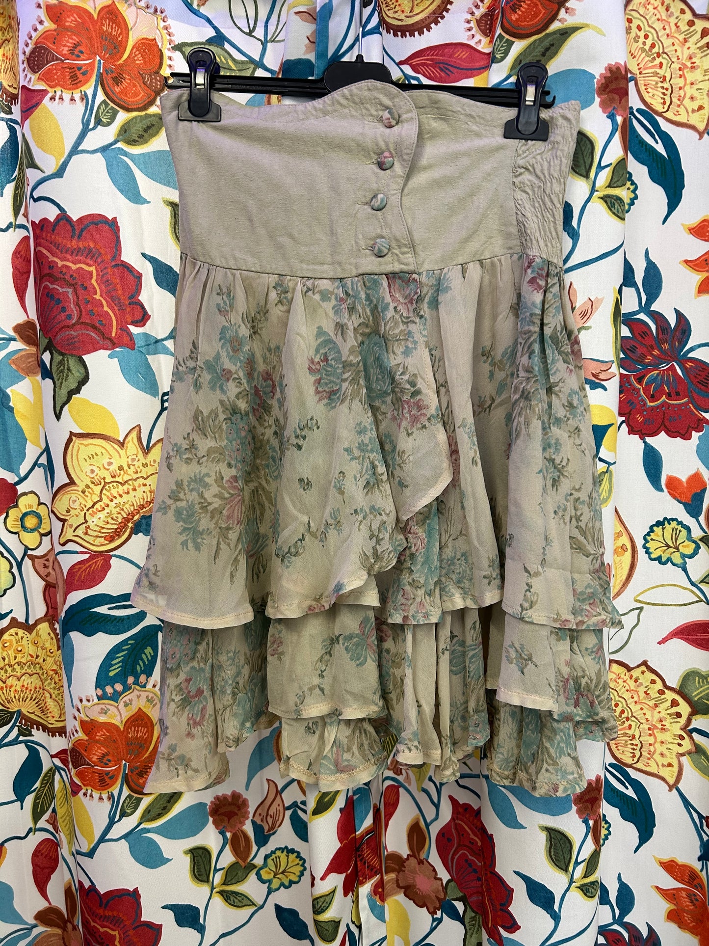 Y2k layered beige midi floral skirt