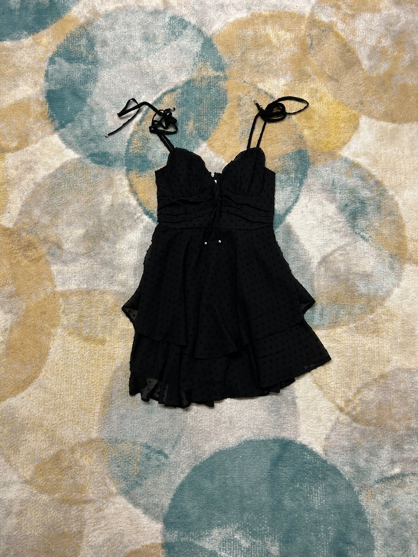 Black layered fringe short dress
