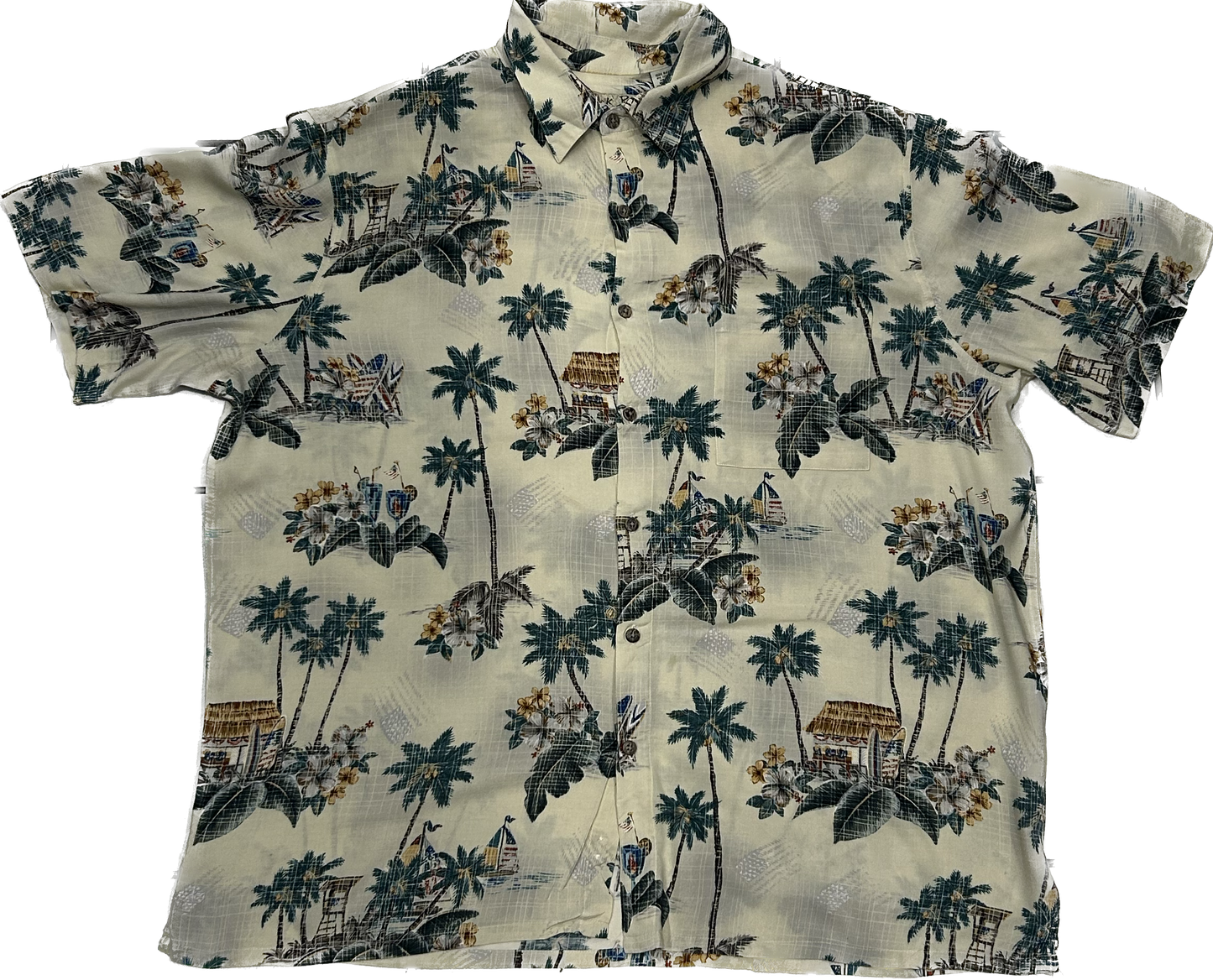 Beige Patterned Palm Tree Summer Shirt
