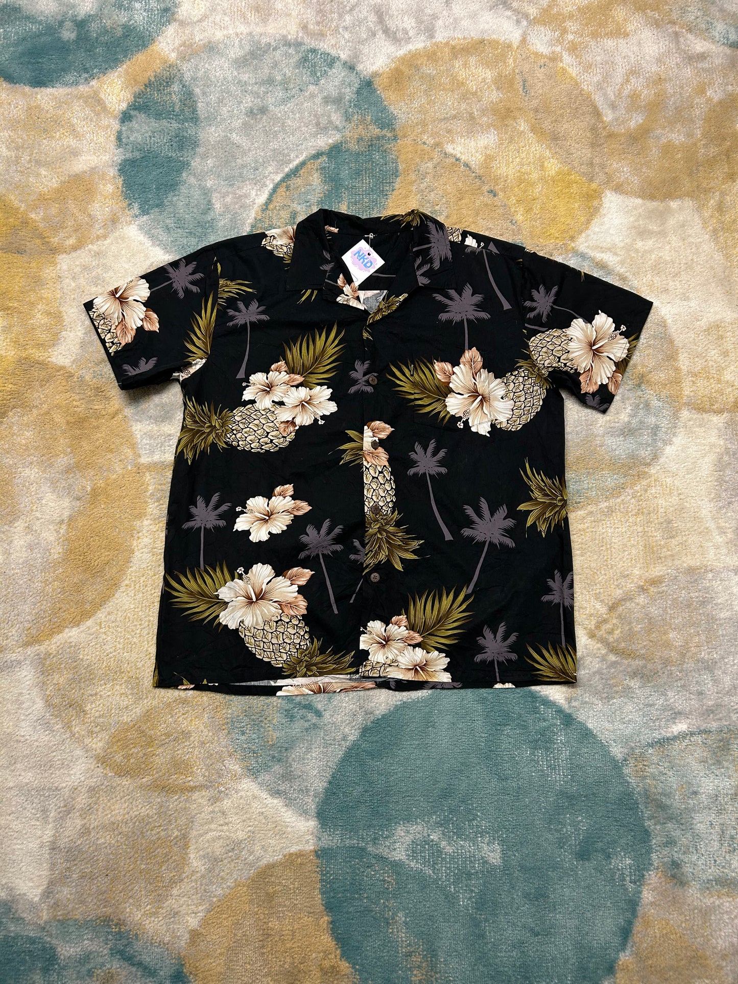 Black pineapple floral Hawaiian shirt