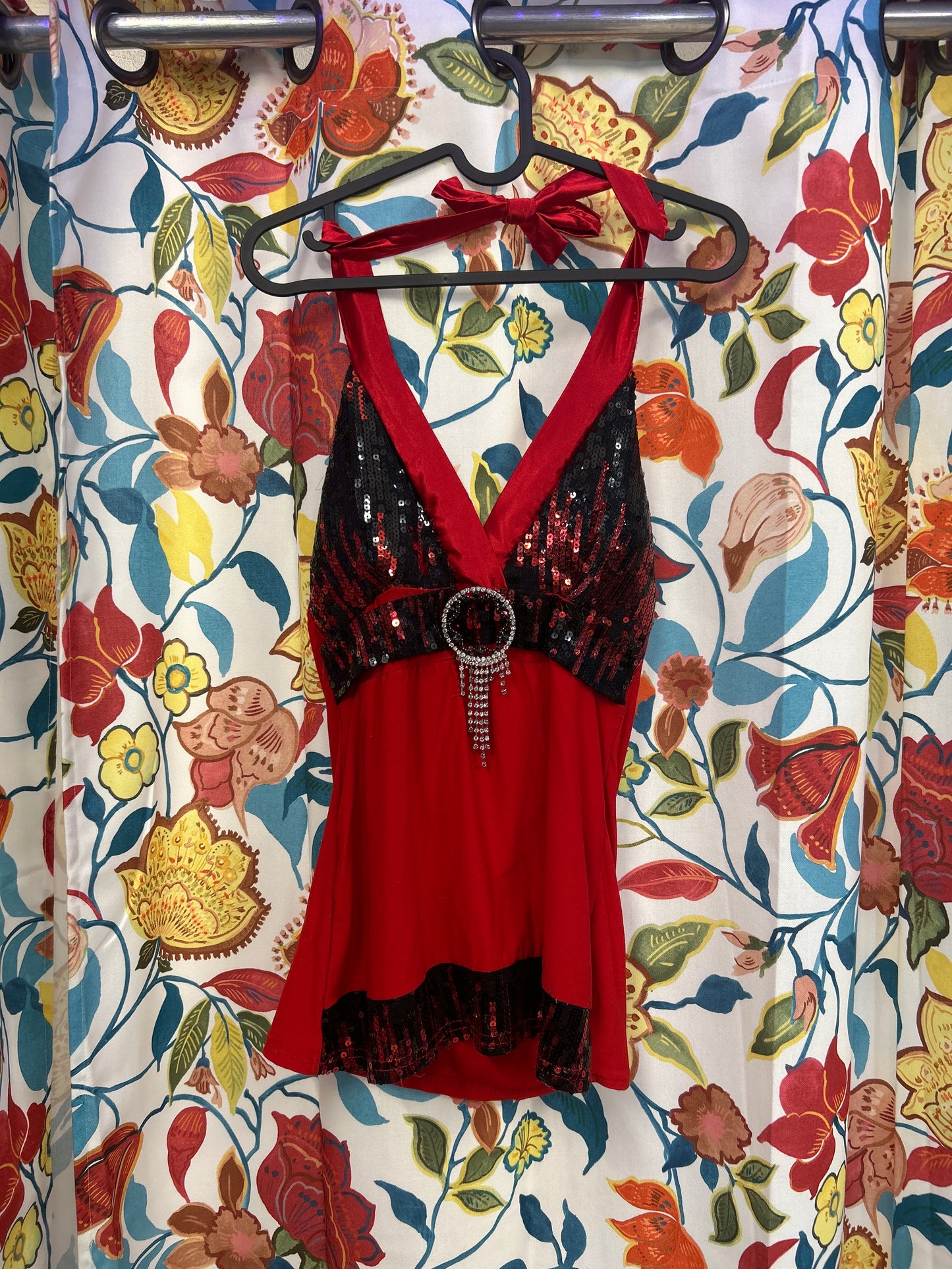 Y2k red sparkly halter top