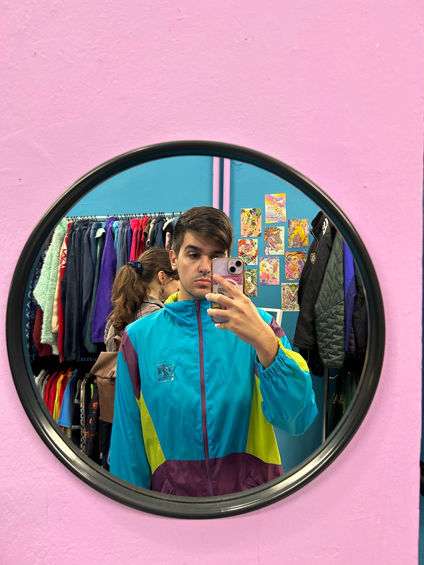 Purple blue and brat green windbreaker