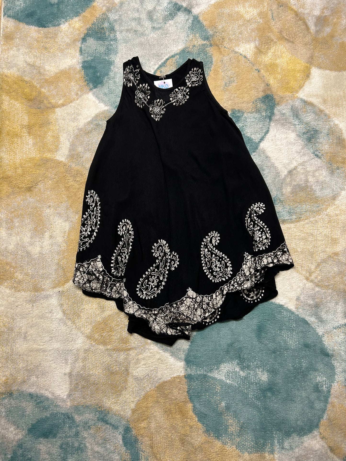 Black white patterned free size summer dress