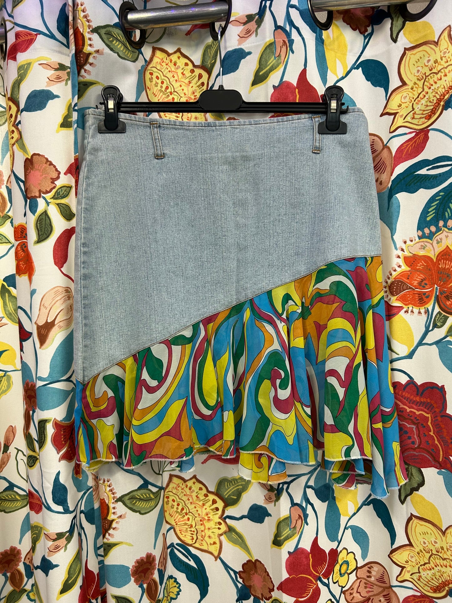 Y2k retro denim and colorful mesh skirt