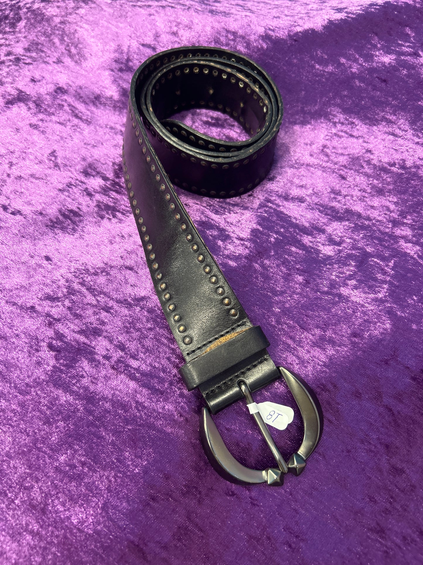 Black Leather and Silver Metal Italian Belt