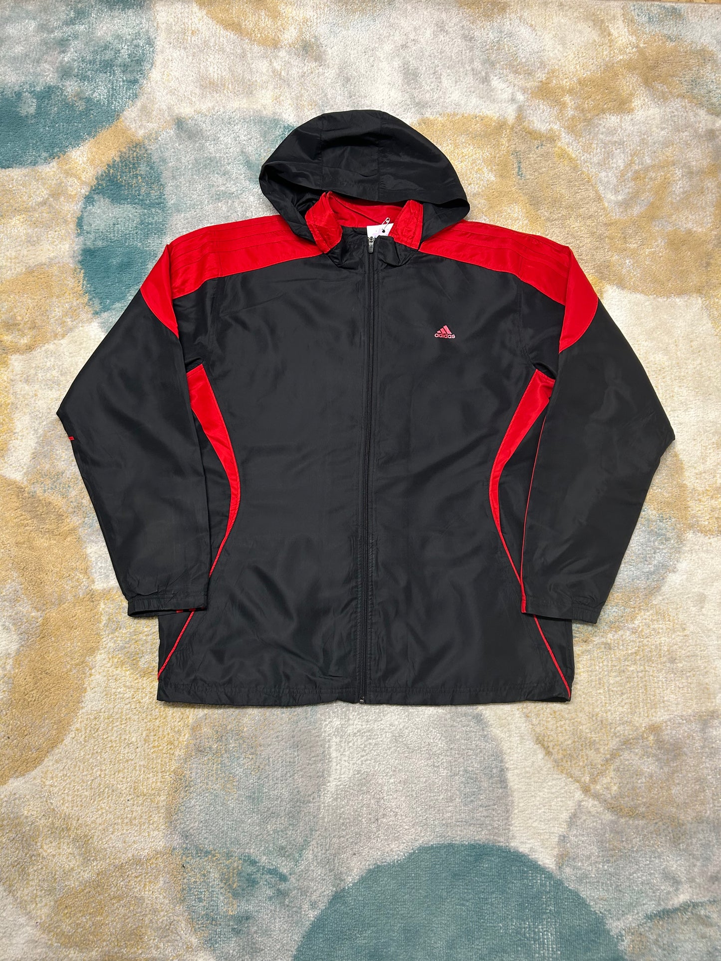 Adidas Black and Red Oversized Windbreaker
