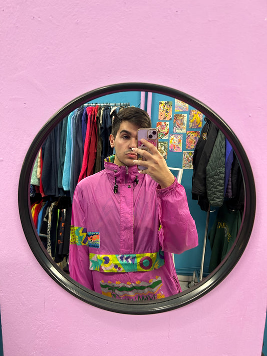 Magenta patterned retro windbreaker