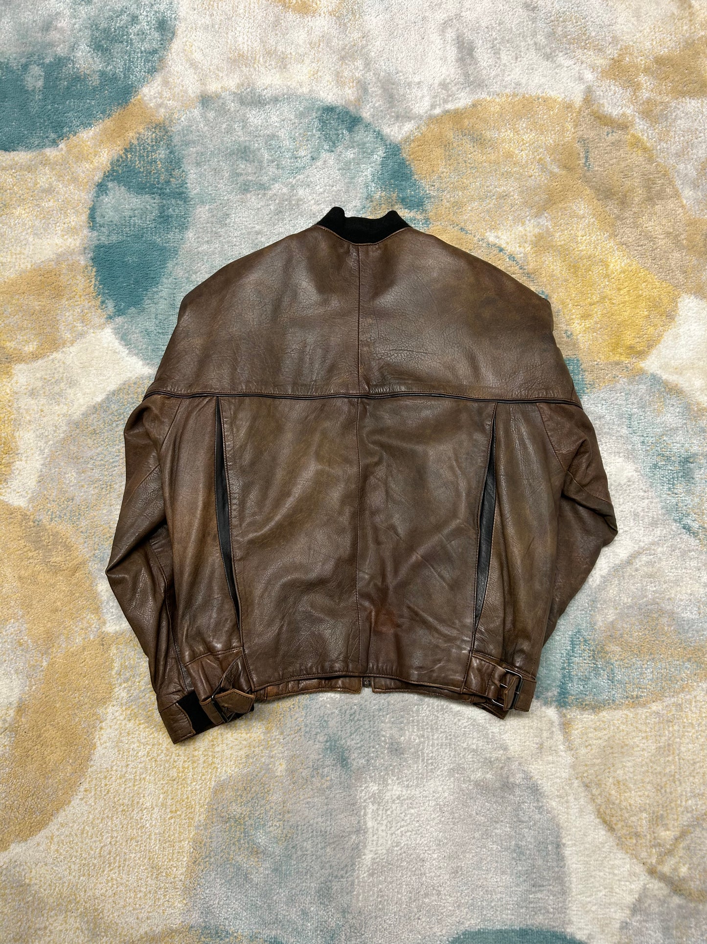 Brown 100% leather bomber jacket