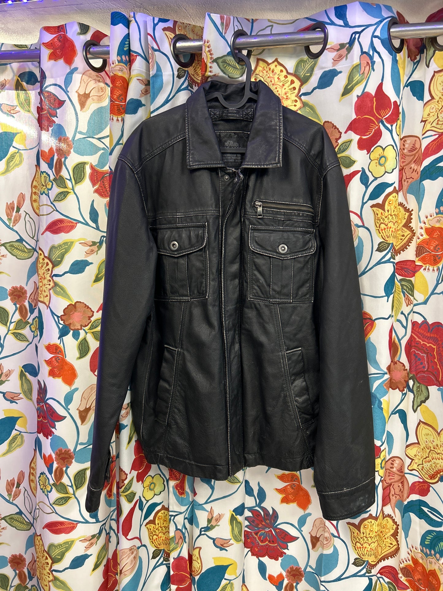 S. Oliver black 100% leather bomber jacket