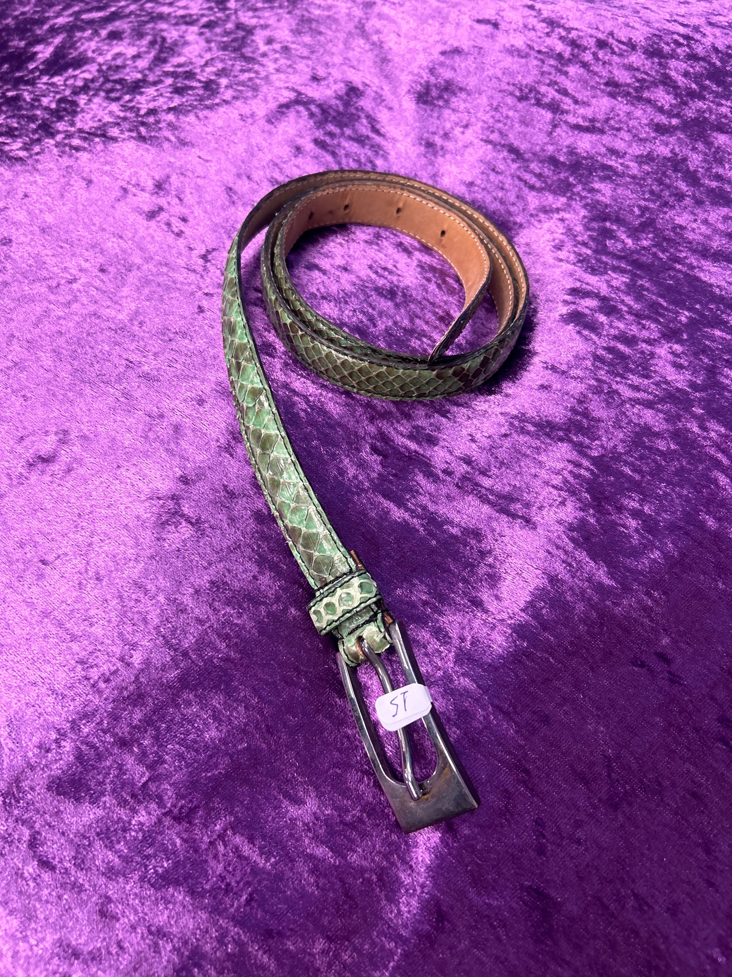 Emerald Snake Skin-Like Leather Belt